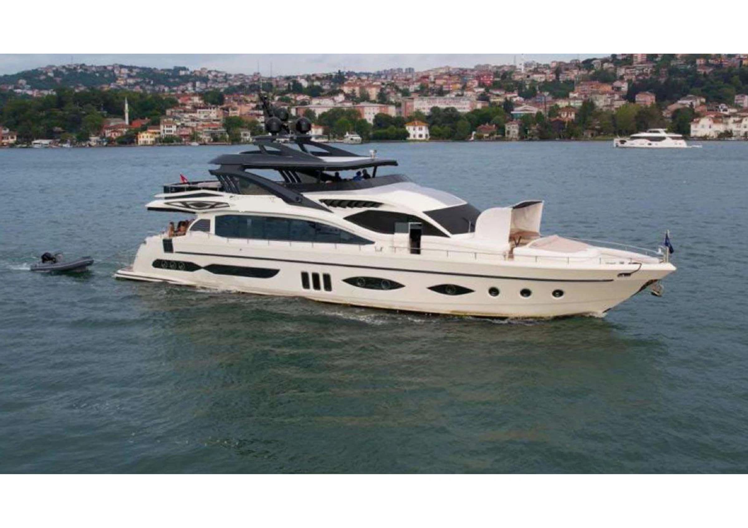 Aerial drone view of the decks on 35m Ultraluxury Motor Yacht