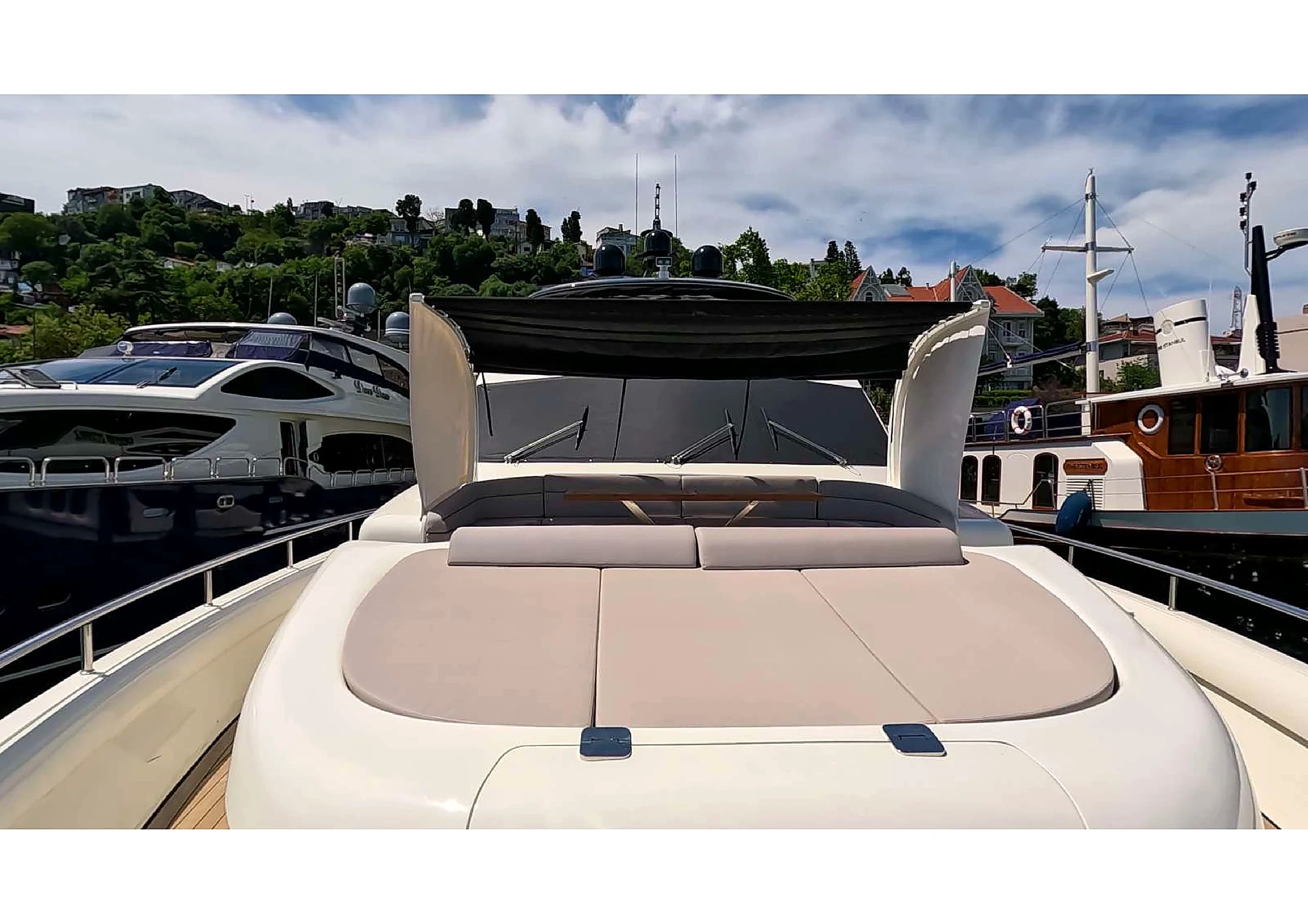 Aft deck lounge and dining area on 35m Ultraluxury Yacht