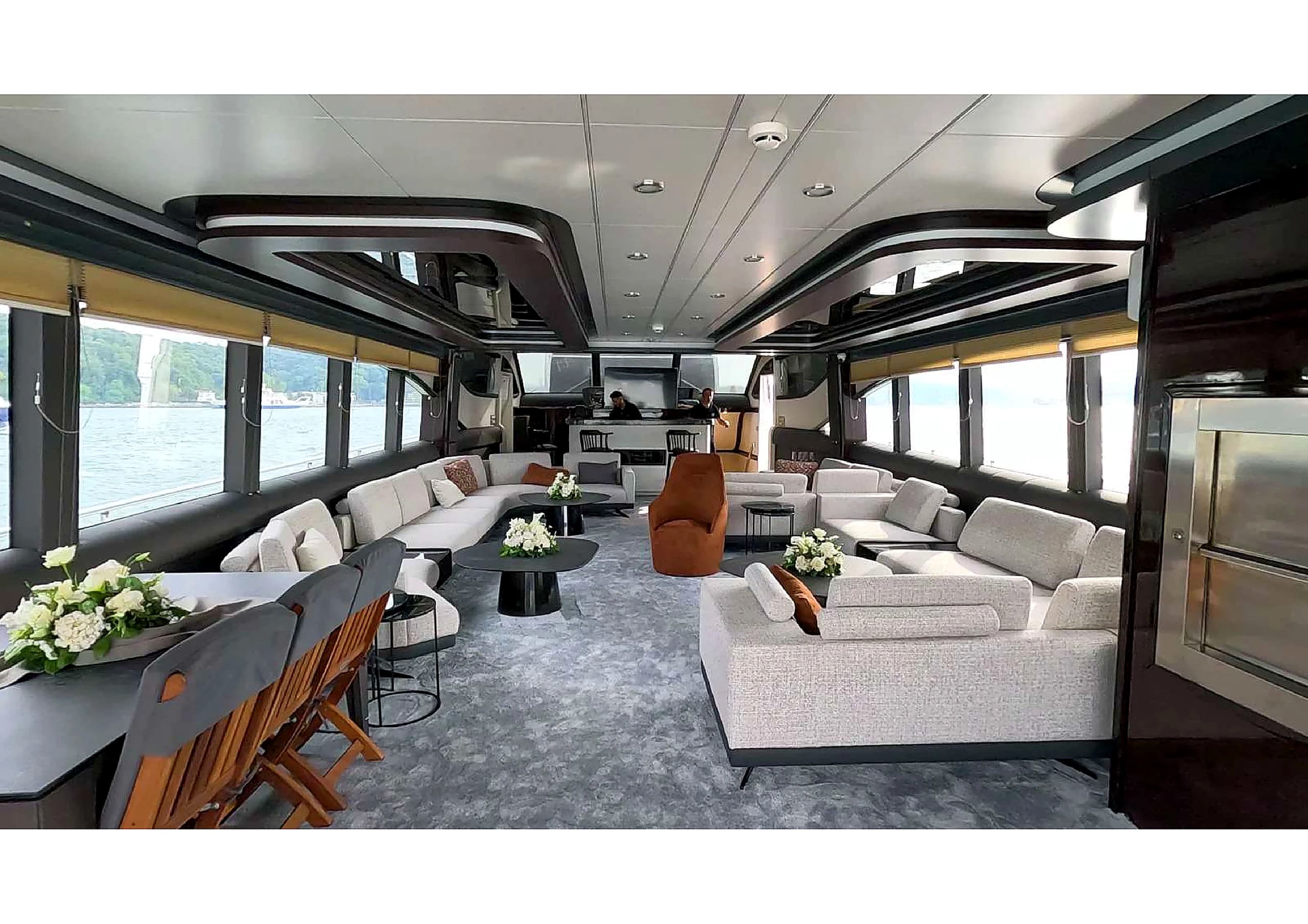 Contemporary main salon interior lighting and seating on 35m Yacht