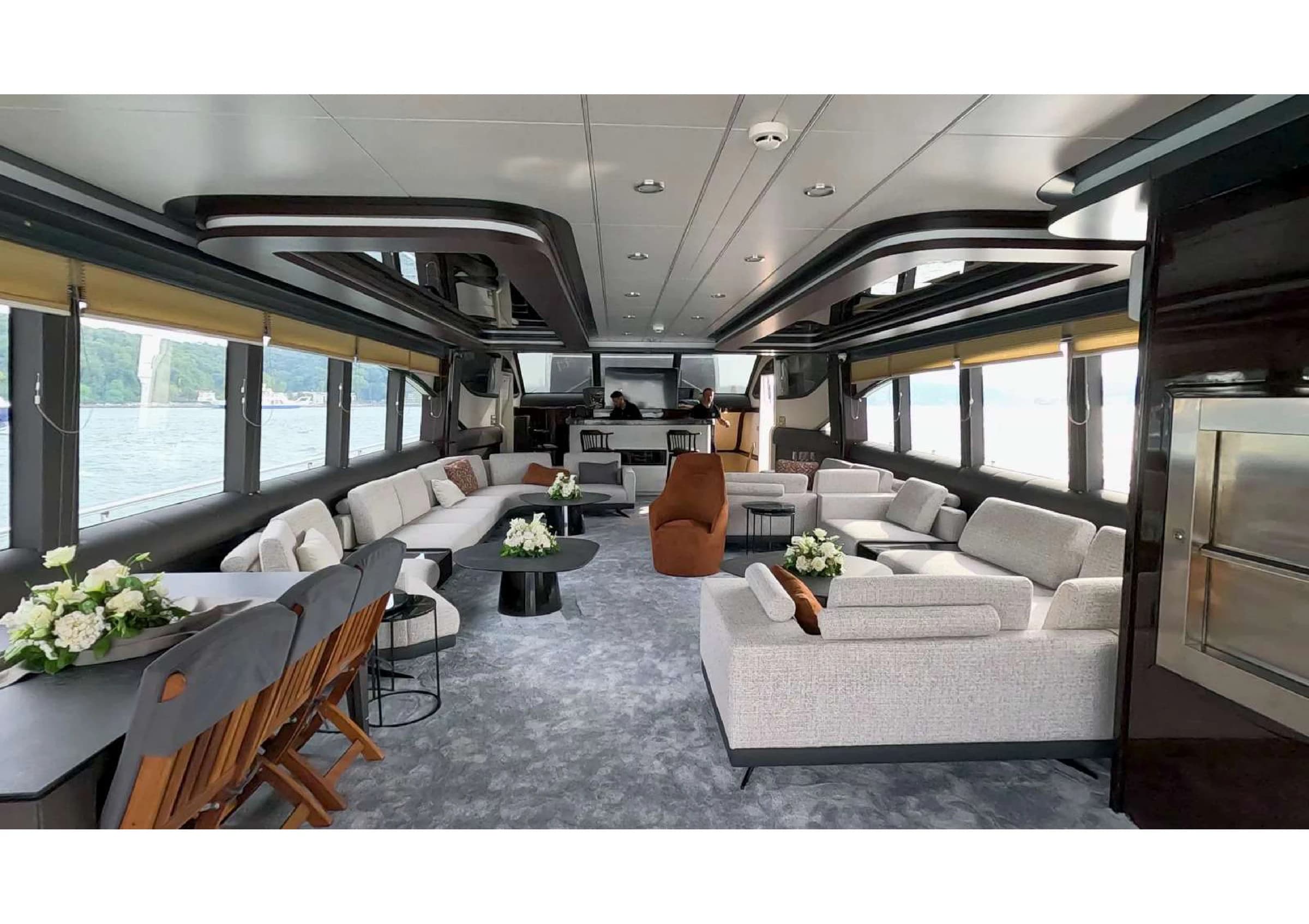 Contemporary main salon interior lighting and seating on 35m Yacht