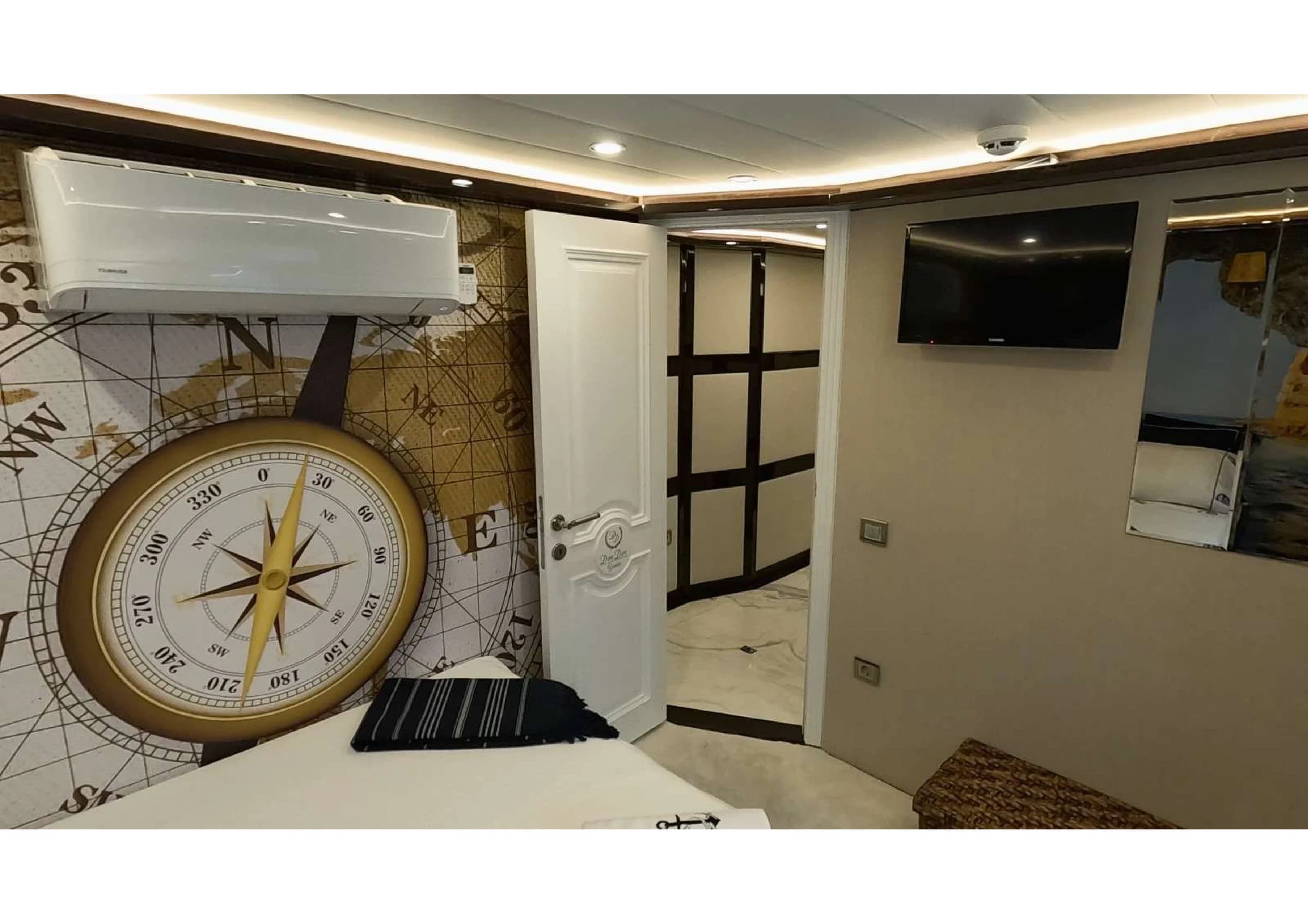 Luxury ensuite bathroom with designer vanity and mirror on 35m Yacht