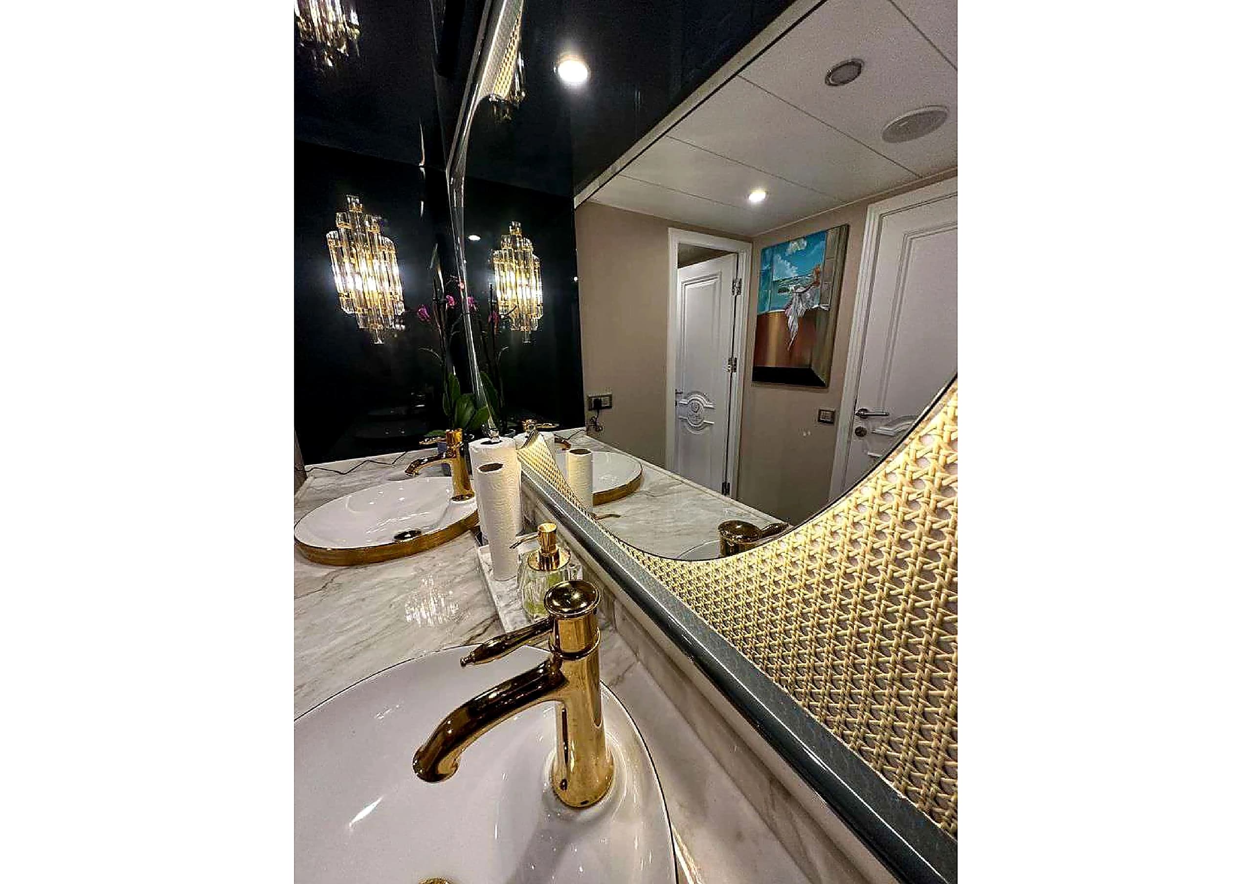 Ensuite stateroom shower room detail with designer fixtures on 35m Yacht