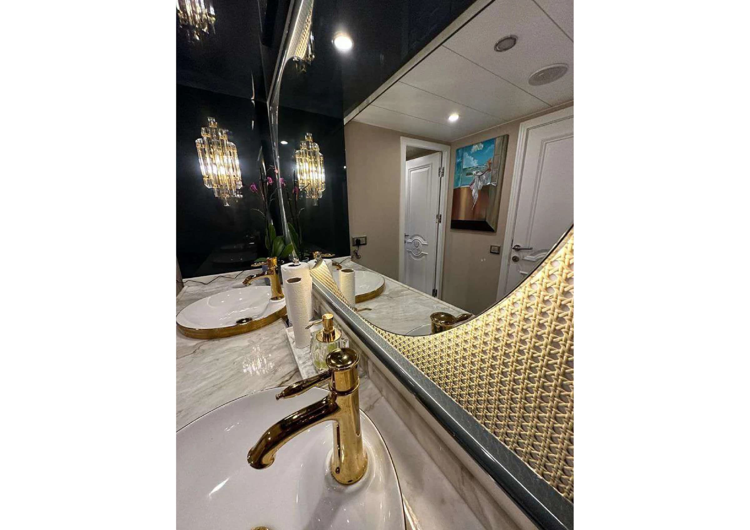 Ensuite stateroom shower room detail with designer fixtures on 35m Yacht