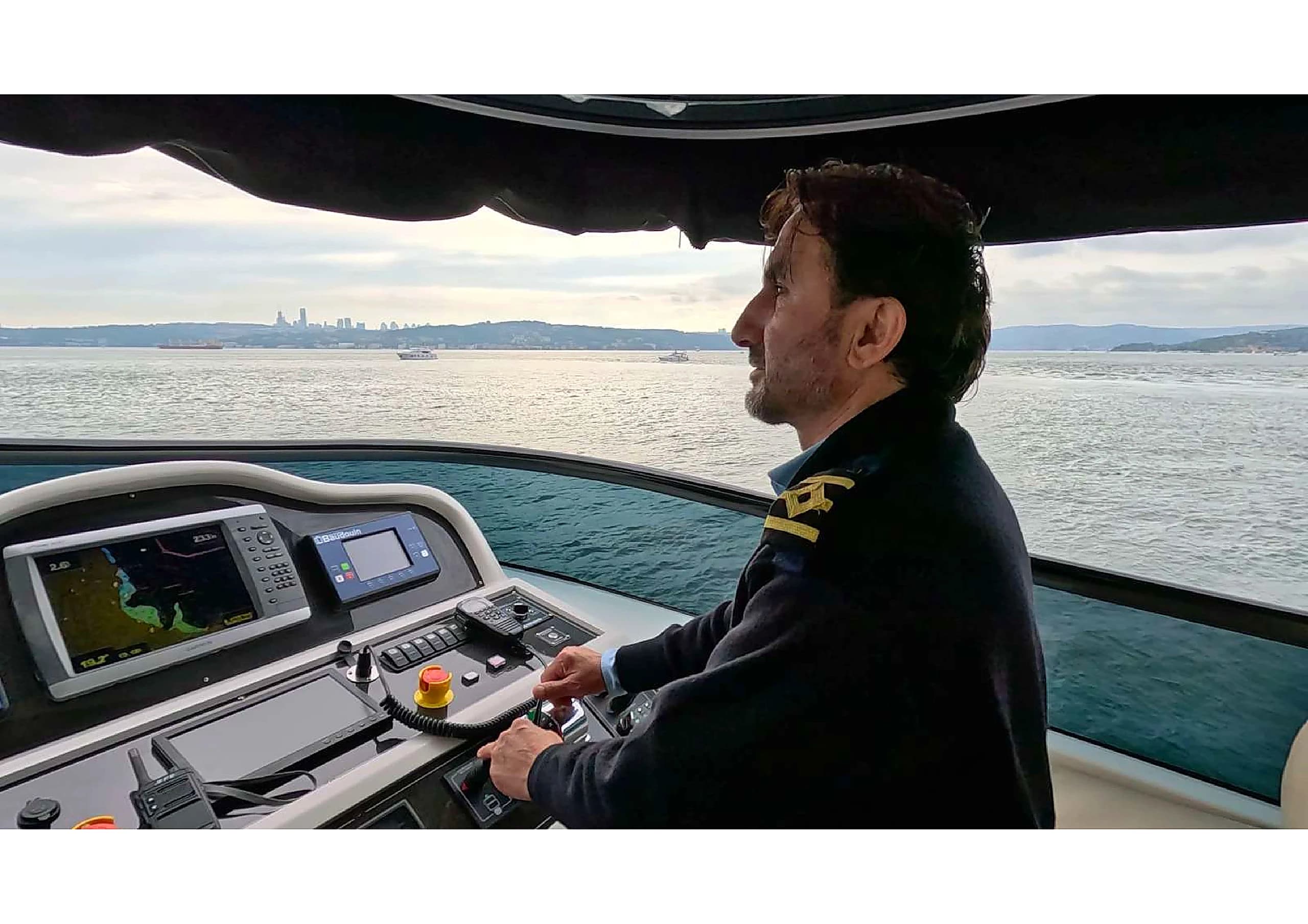 Modern navigation helm station dashboard on 35m Ultraluxury Yacht