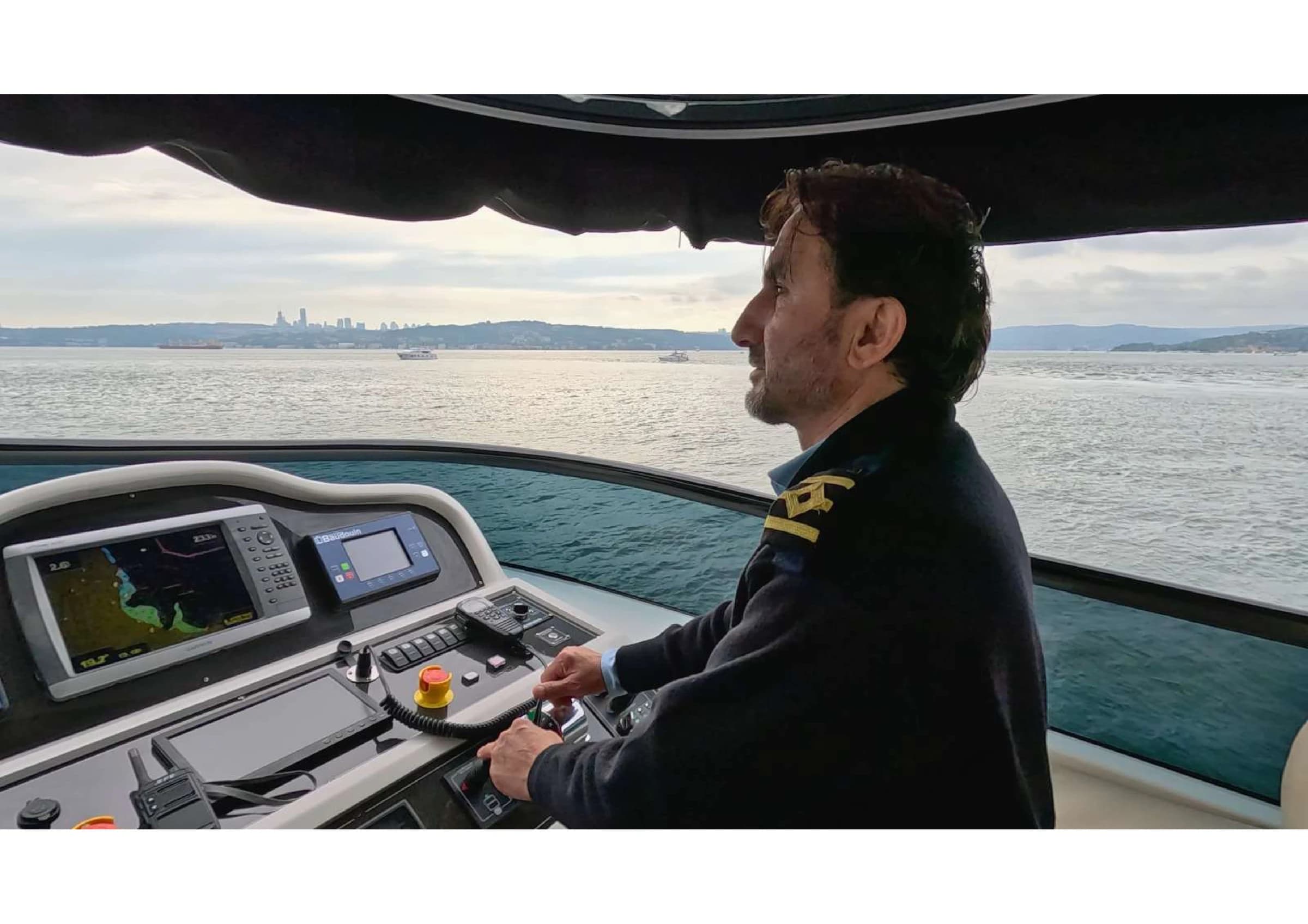 Modern navigation helm station dashboard on 35m Ultraluxury Yacht