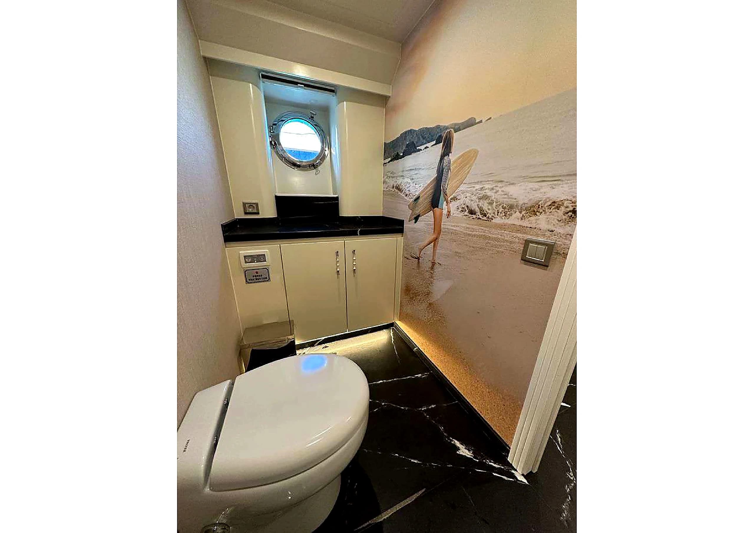 Luxurious guest bathroom with premium wood and chrome finish on 35m Yacht