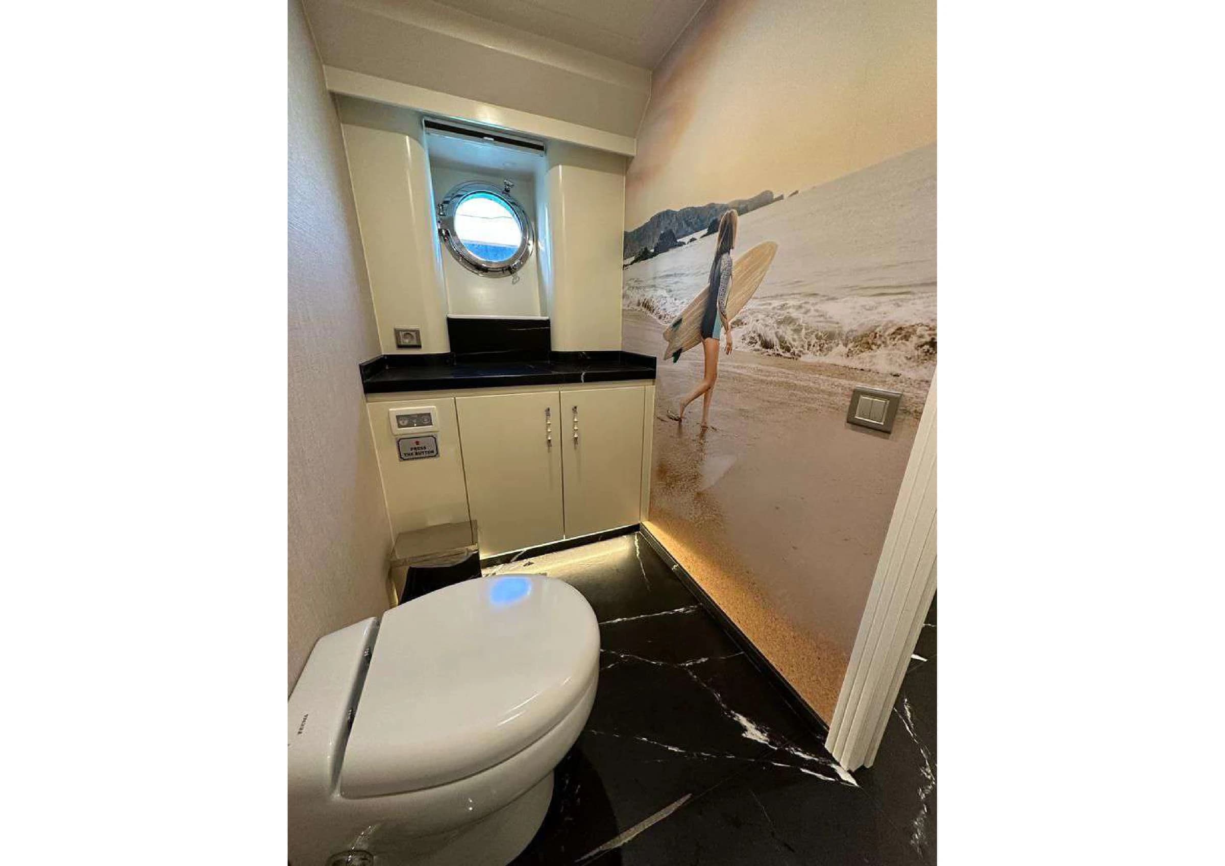 Luxurious guest bathroom with premium wood and chrome finish on 35m Yacht