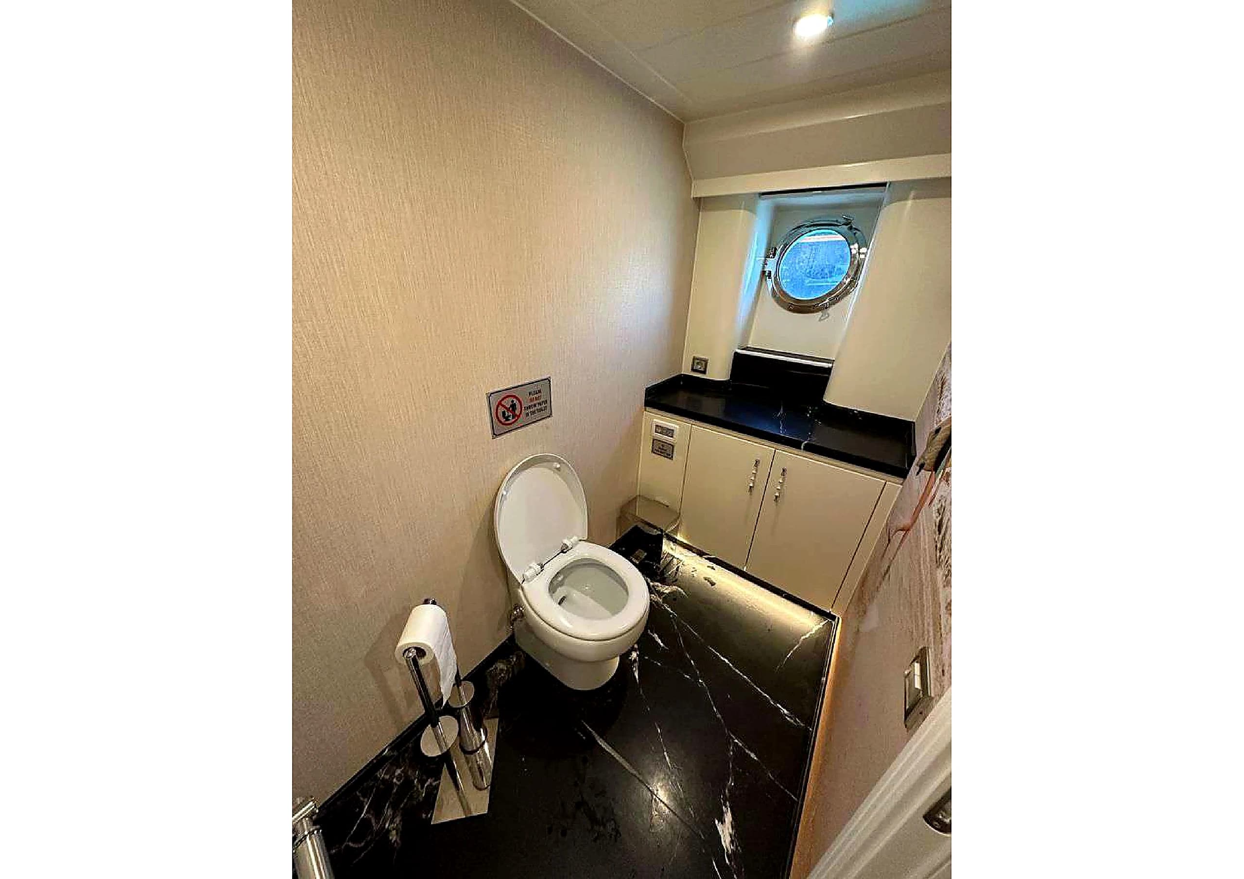 Master ensuite bathroom with large marble vanity on 35m Yacht