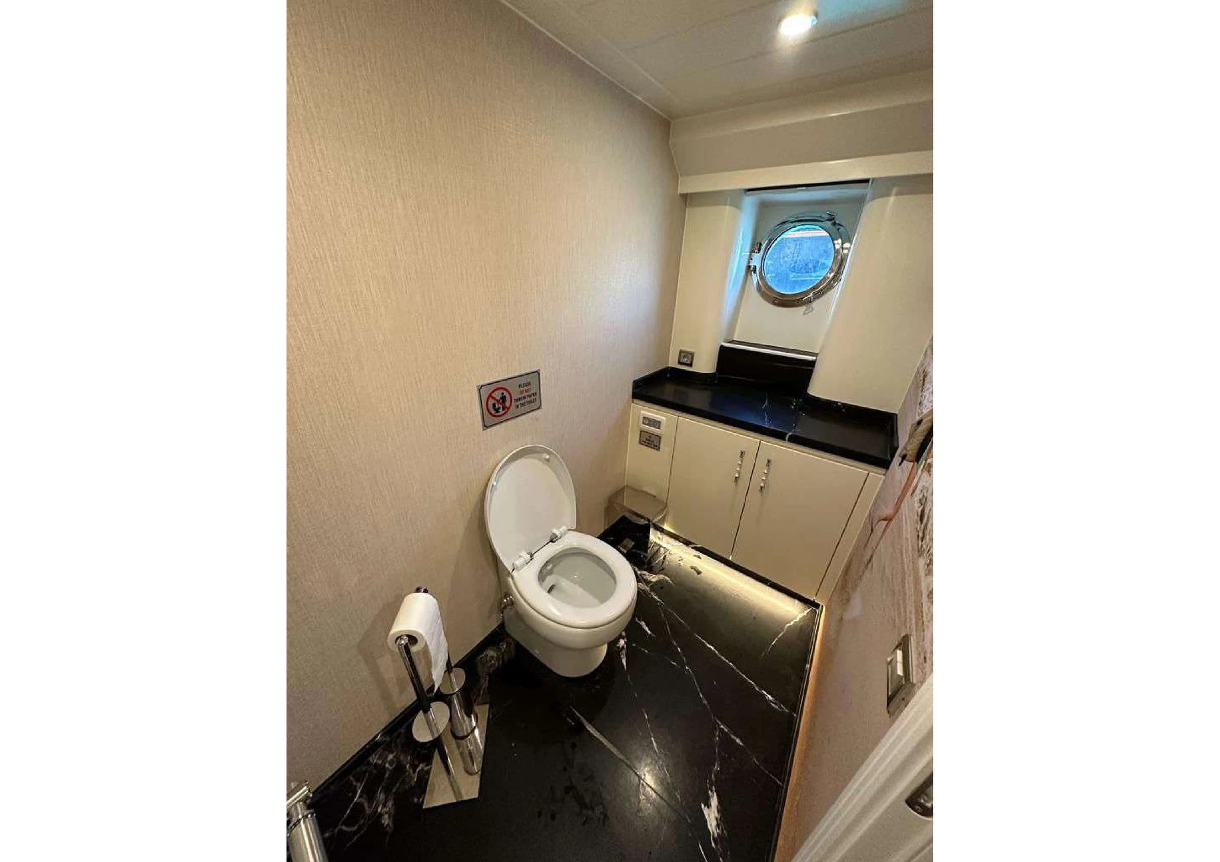 Master ensuite bathroom with large marble vanity on 35m Yacht