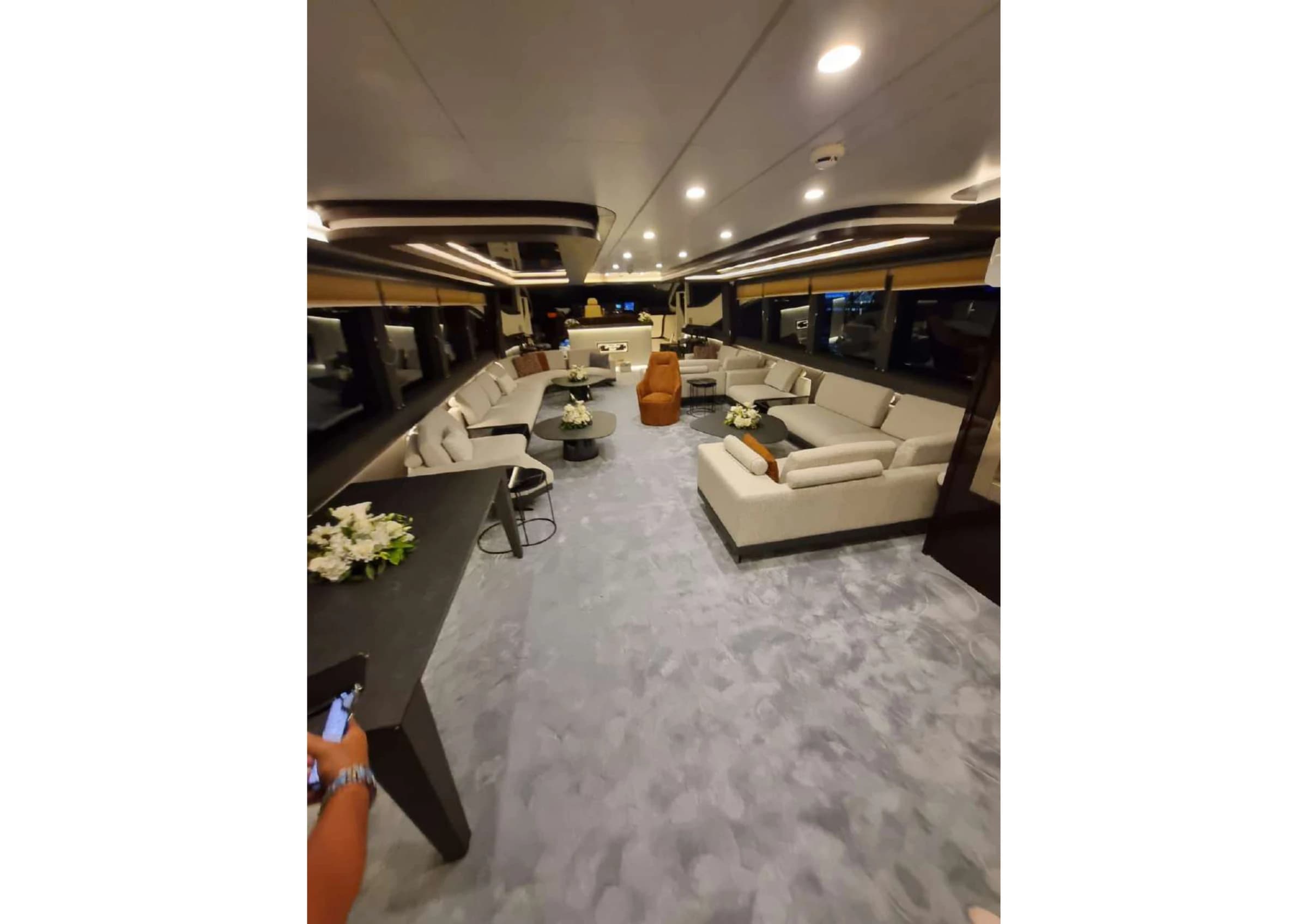 Air-conditioned main salon with high-end entertainment system on 35m Yacht