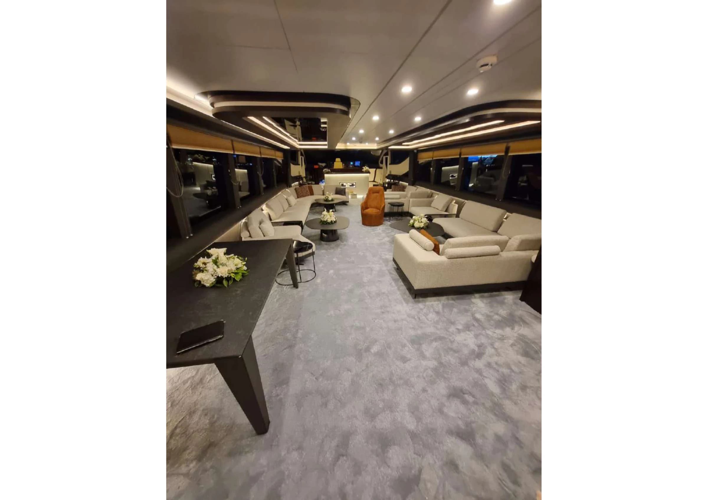 Formal indoor dining area in the main salon of 35m Yacht