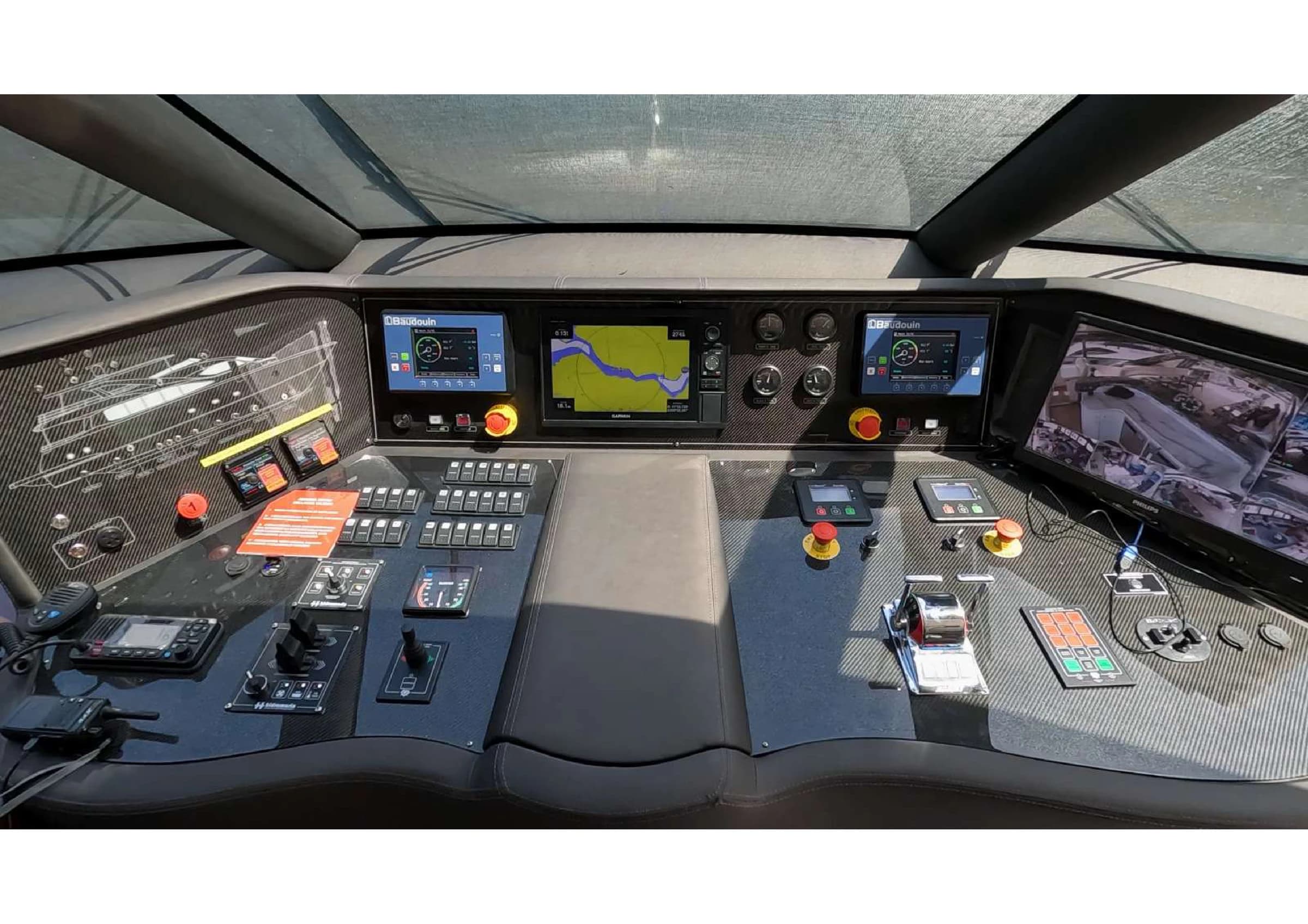High-tech navigation bridge wheelhouse dashboard on 35m Yacht