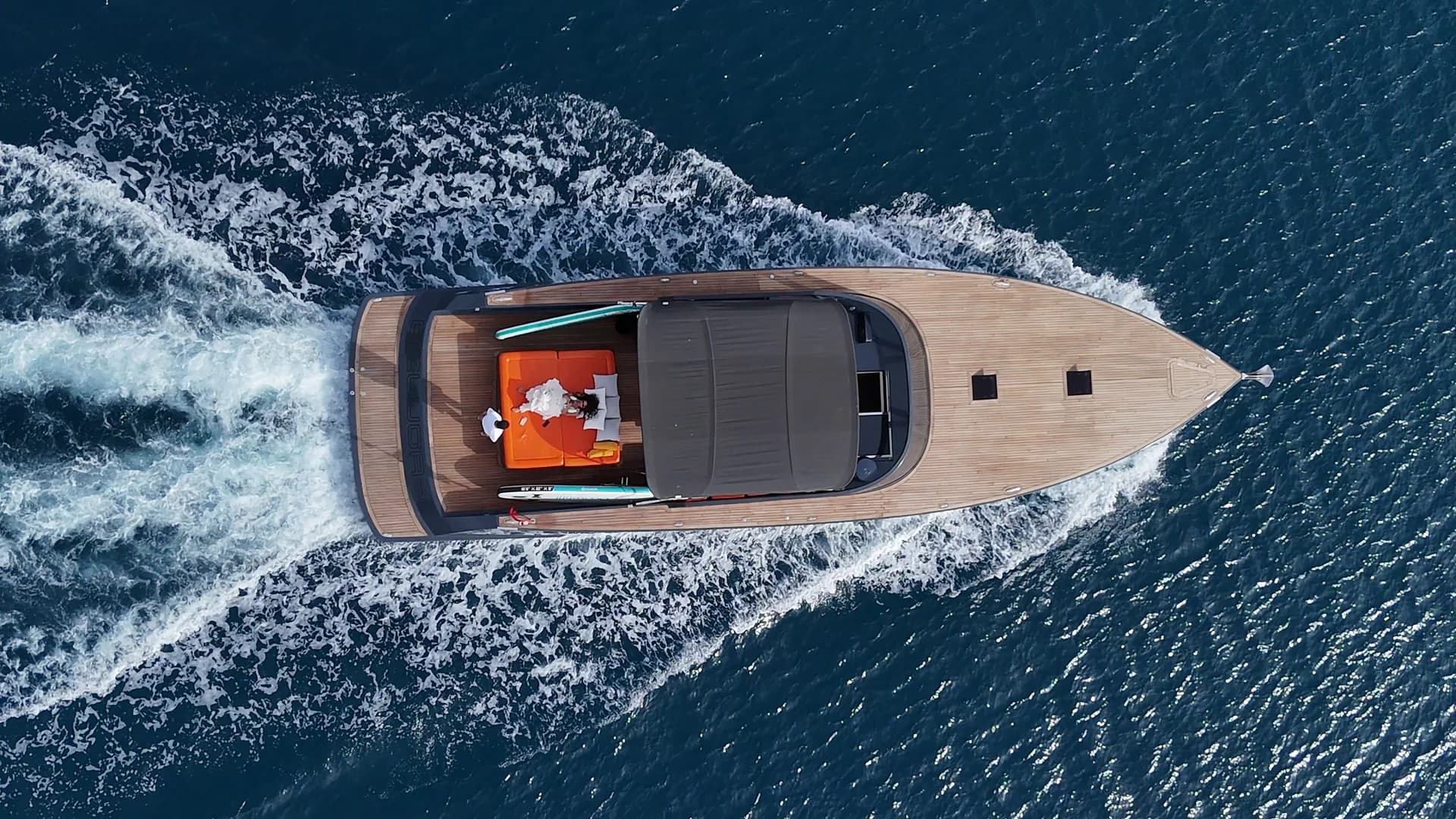 Modern minimalist luxury salon interior with entertainment system on Beluga 60