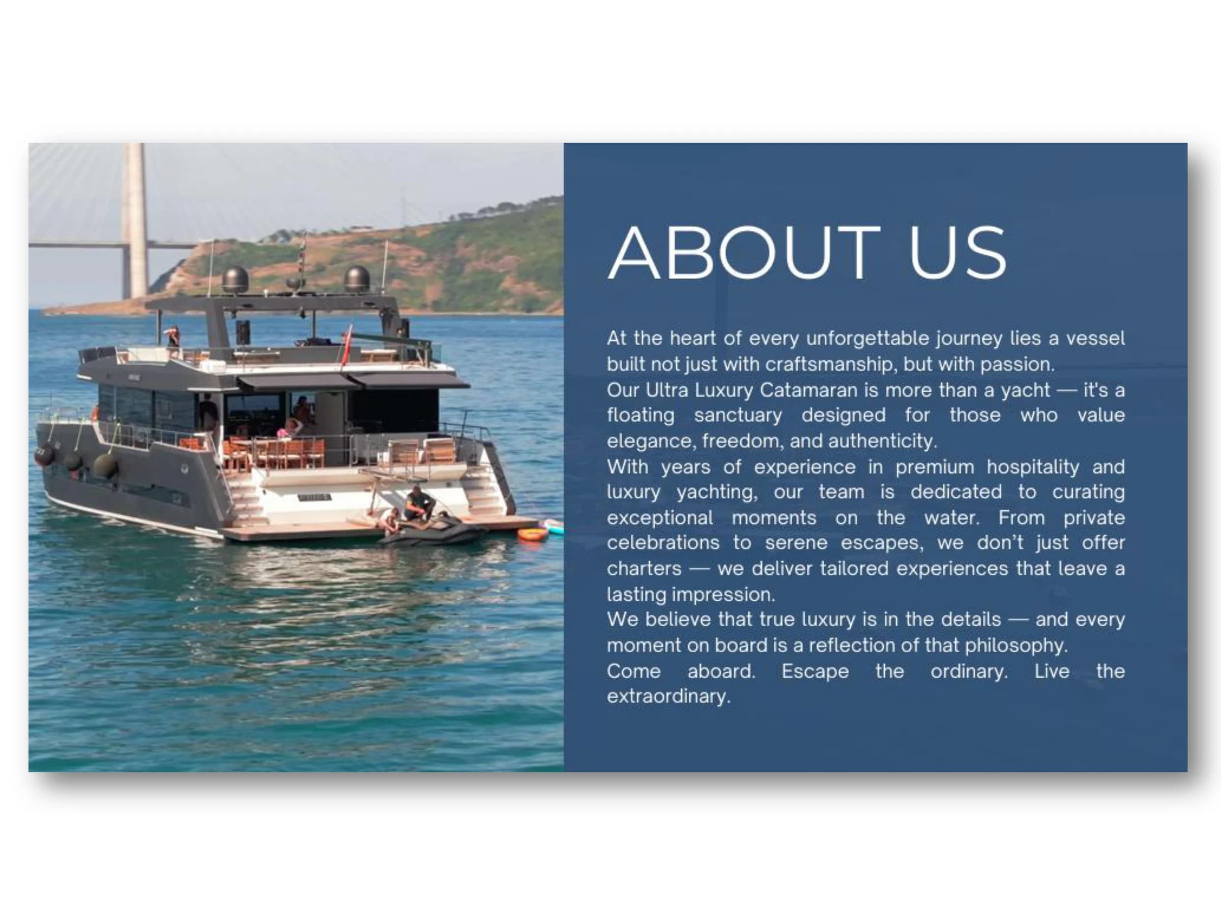 About us and overview page of Bodrum Luxury Catamaran