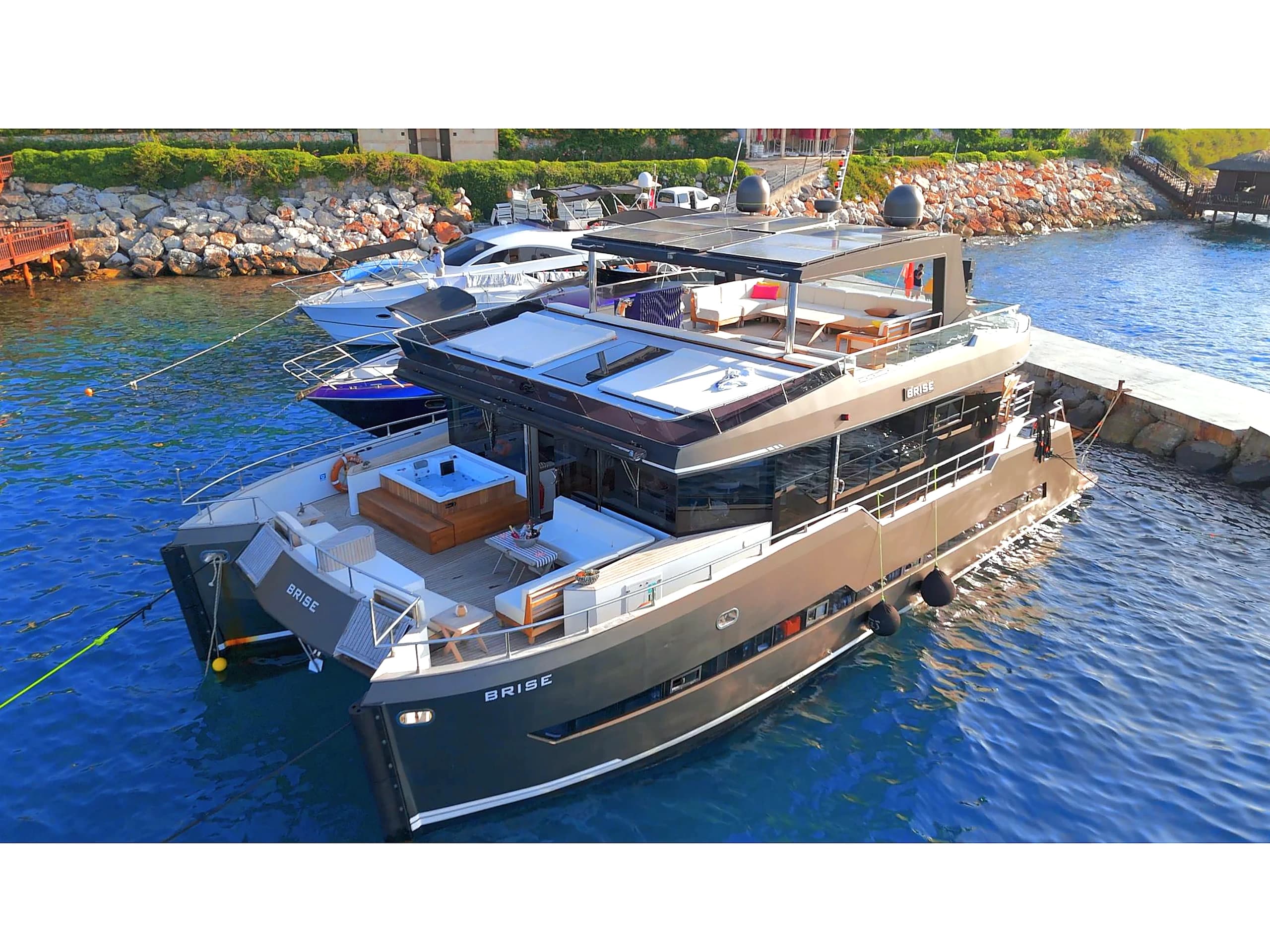 Bodrum Luxury 24M Catamaran aerial deck view 08