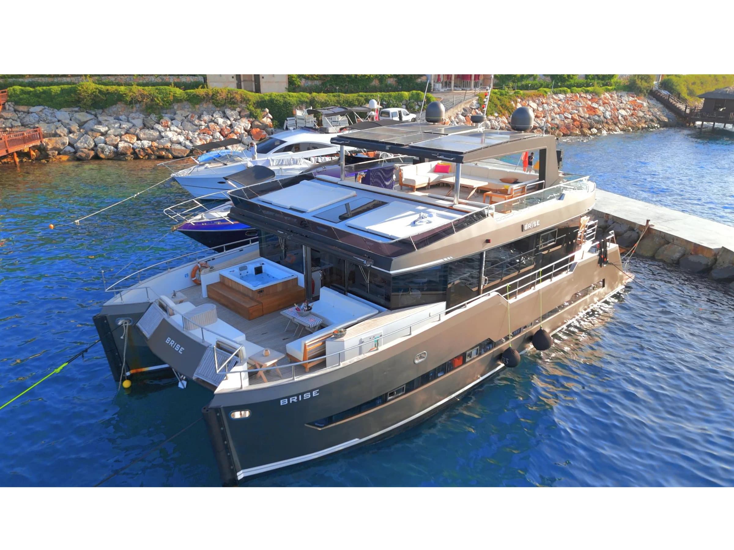 Bodrum Luxury 24M Catamaran aerial deck view 08