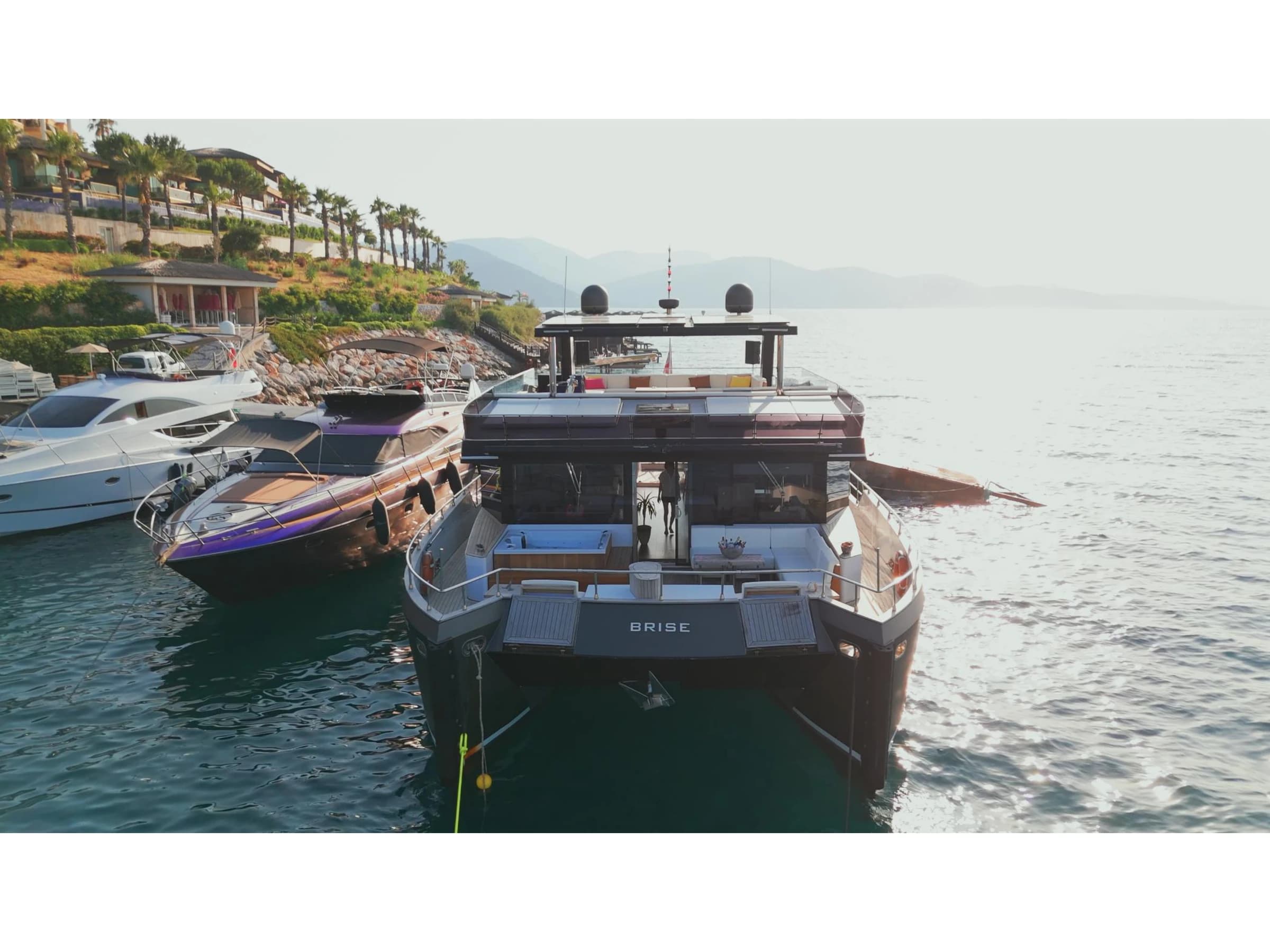 Bodrum Luxury 24M Catamaran aerial deck view 09