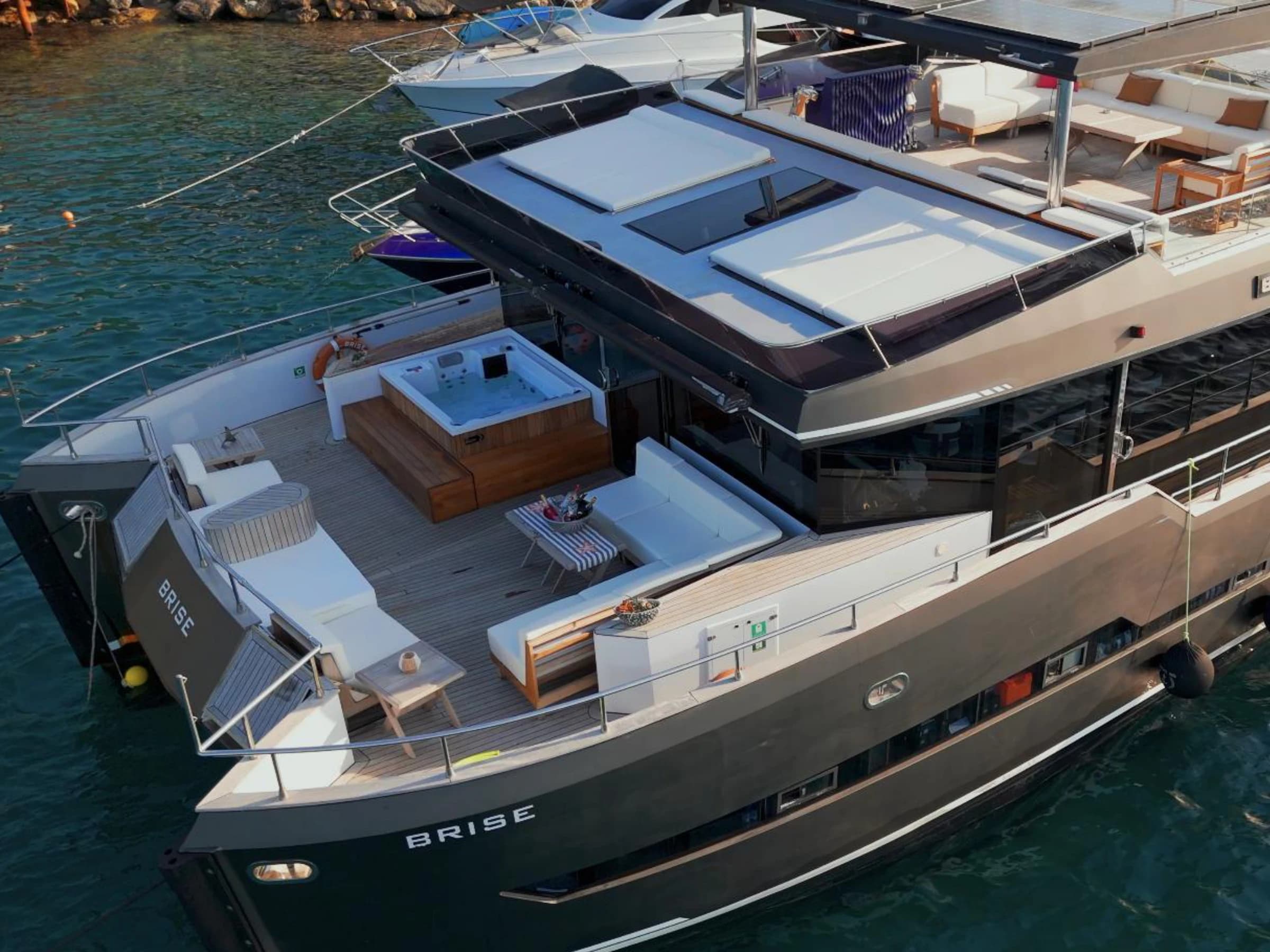 Aerial drone view of Bodrum Luxury 24M Catamaran sailing