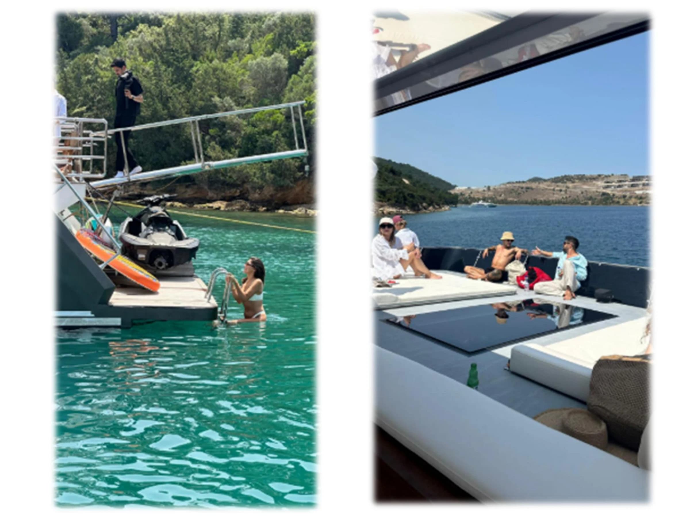 Flybridge upper deck lounge seating and sunbeds on 24m Catamaran