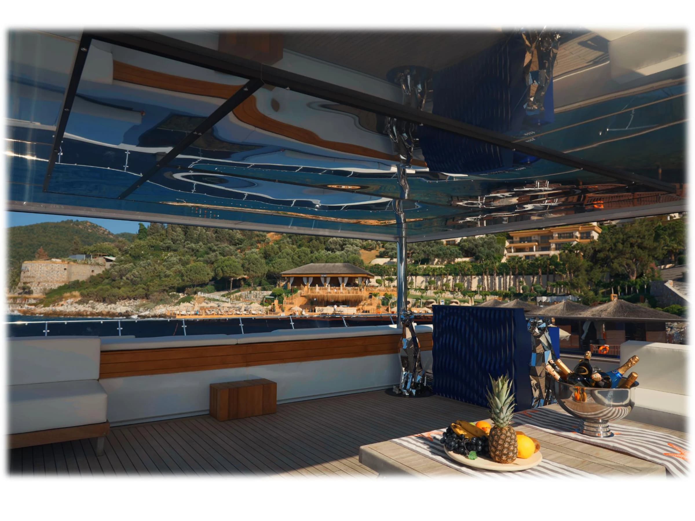 Spacious lounge deck sofa on Bodrum Luxury Catamaran