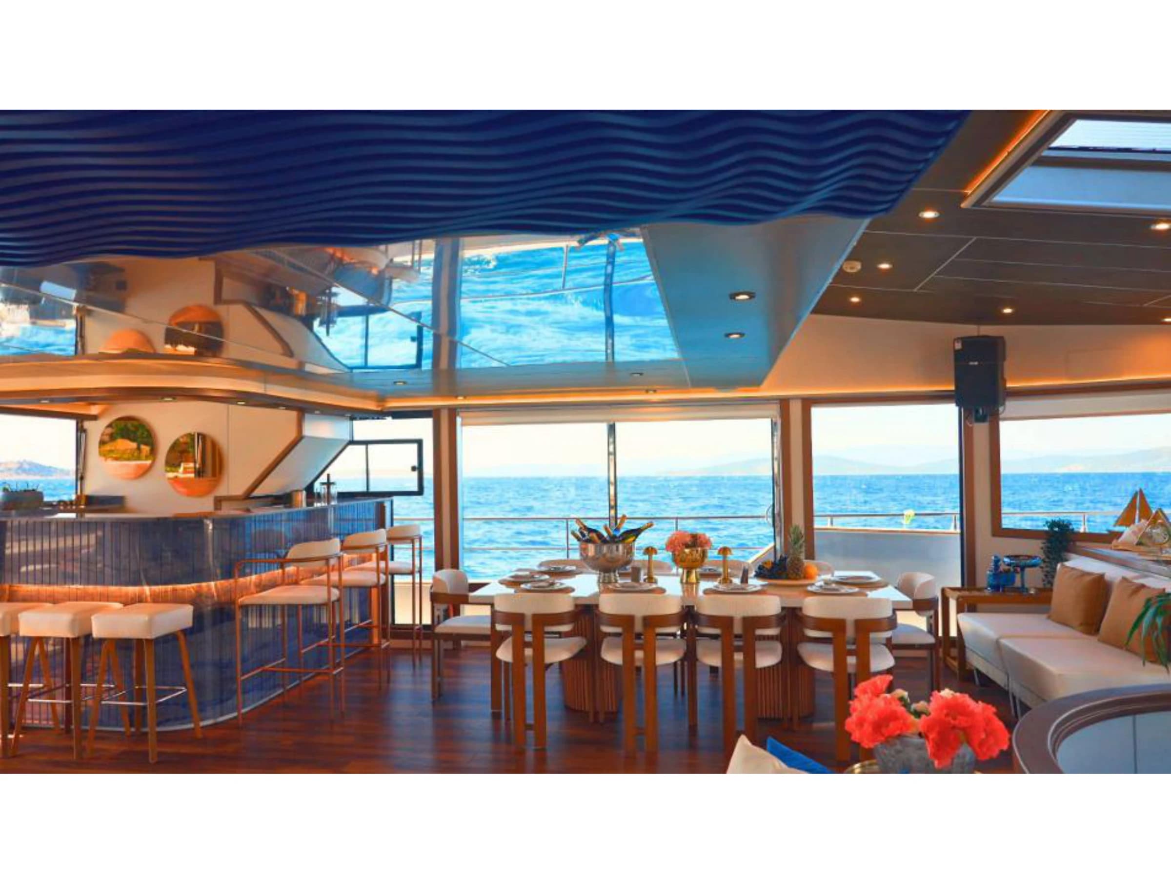 Bodrum Luxury 24M Catamaran main salon and bar 16