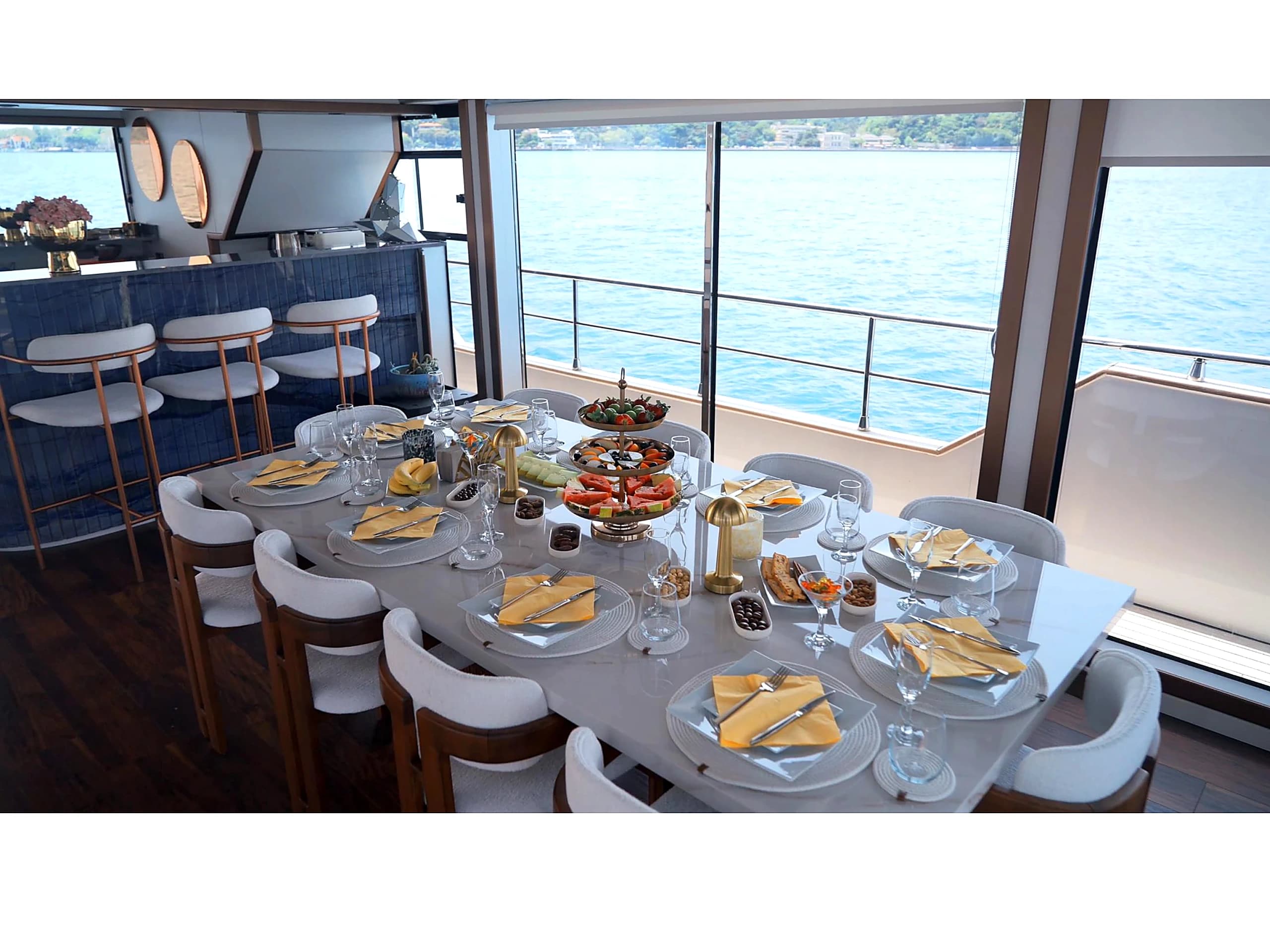 Bodrum Luxury 24M Catamaran main salon and bar 22