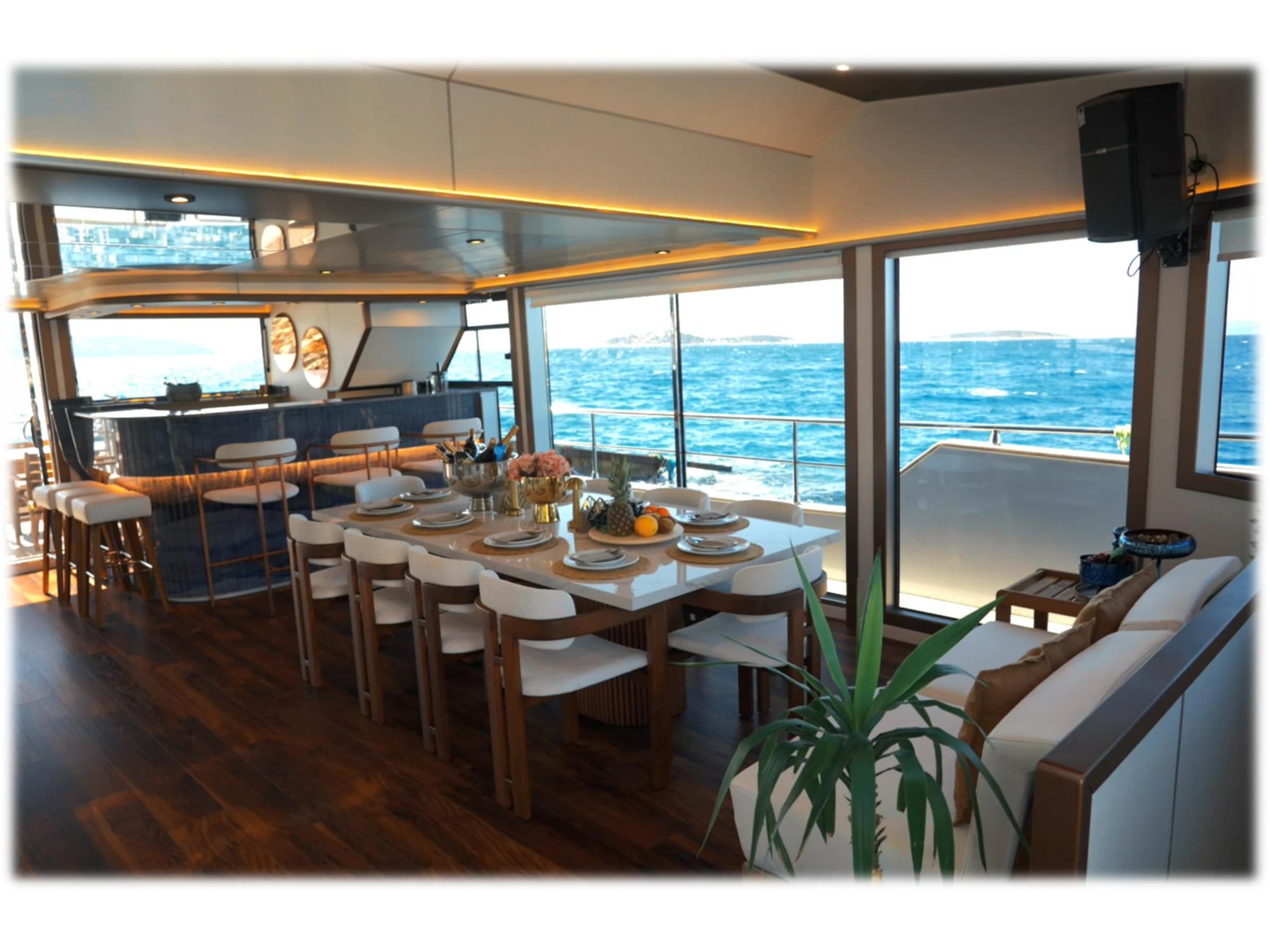Bodrum Luxury 24M Catamaran main salon and bar 23