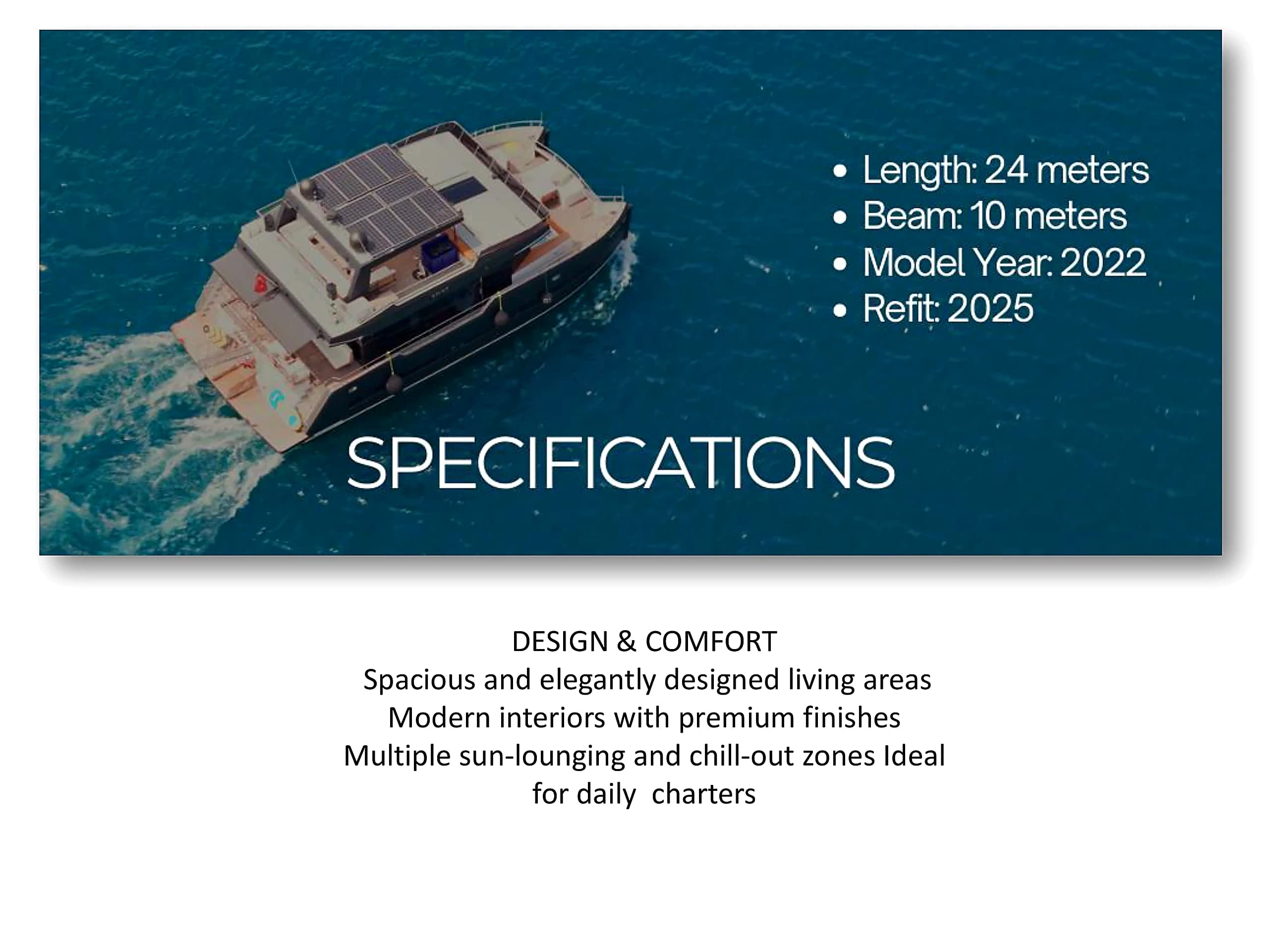 Technical specifications and details sheet of Bodrum Luxury Catamaran