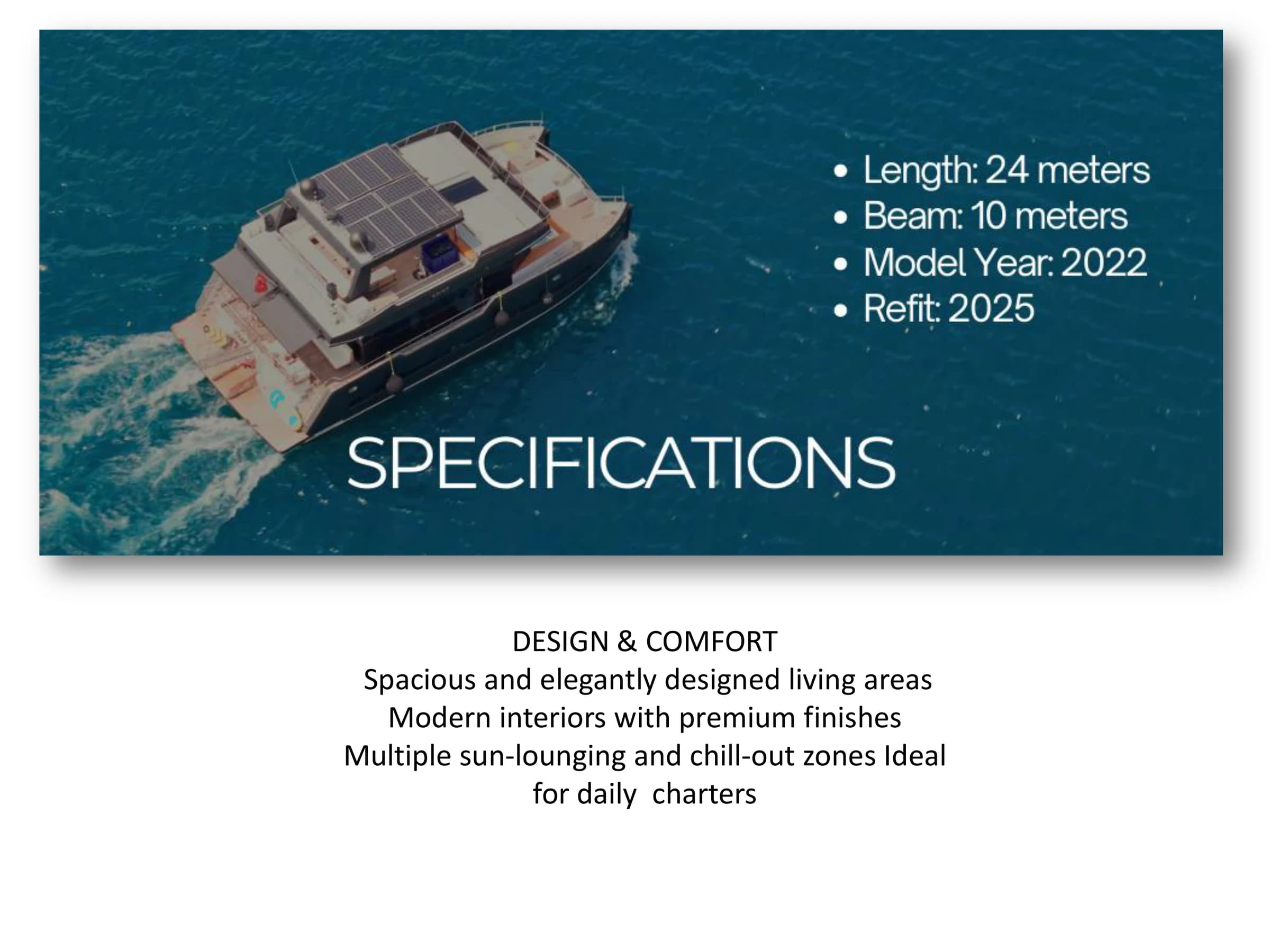 Technical specifications and details sheet of Bodrum Luxury Catamaran