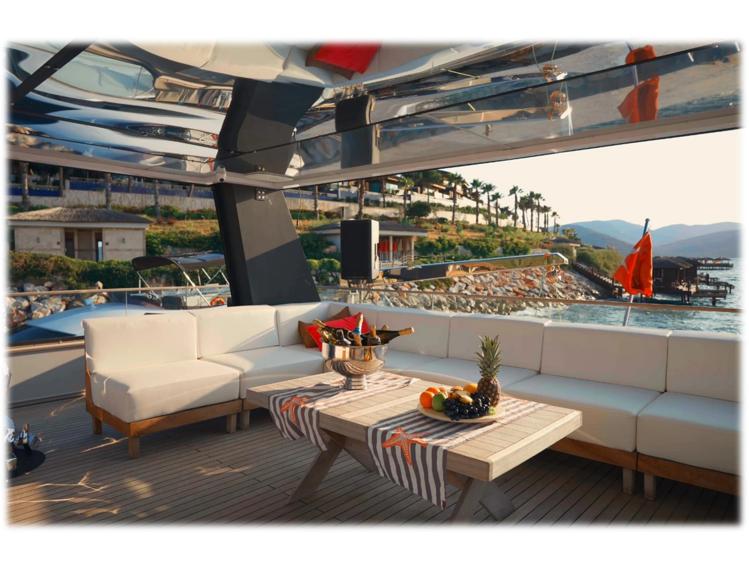 Bodrum Luxury 24M Catamaran sunbeds deck 37