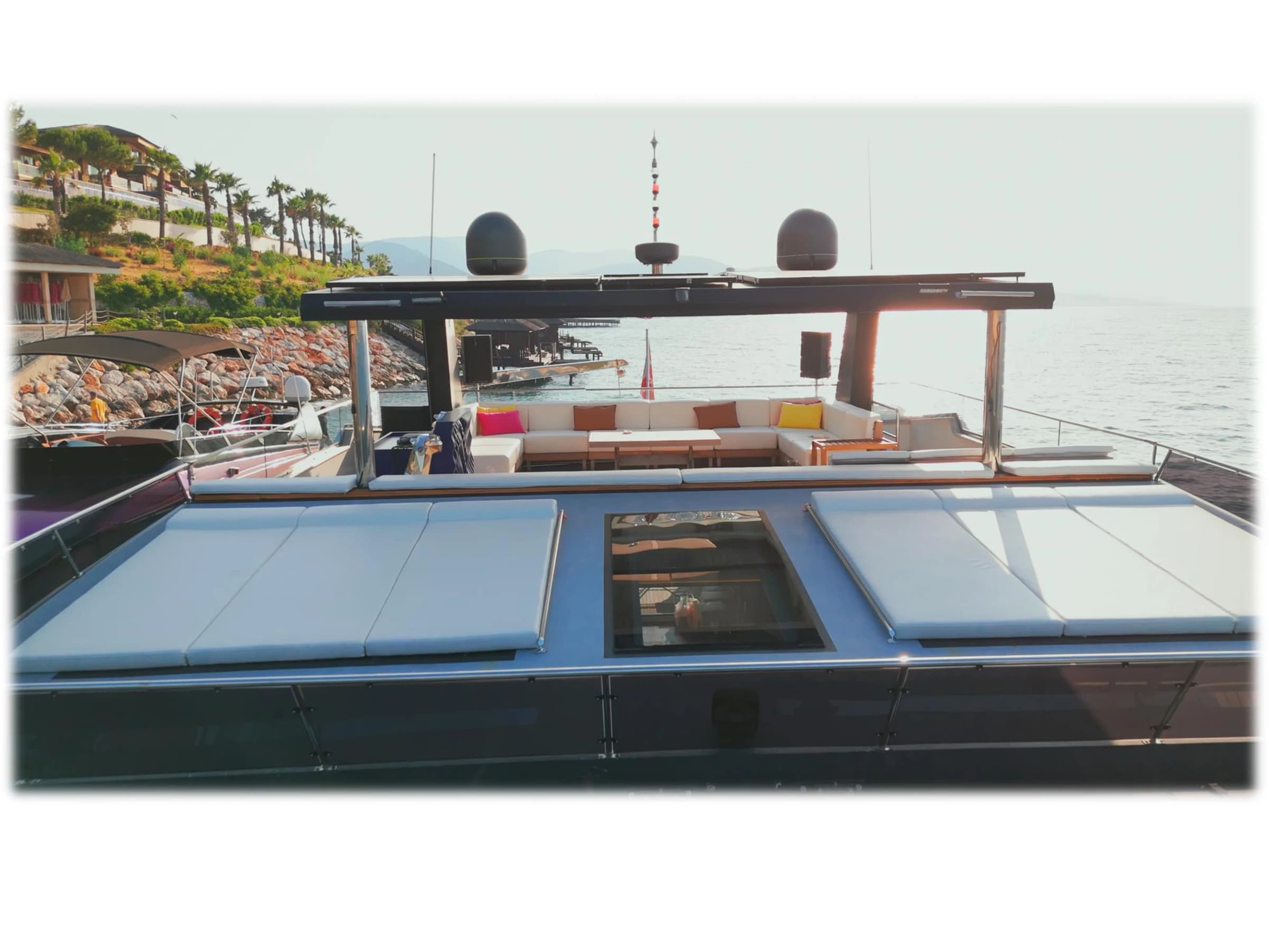 Bodrum Luxury 24M Catamaran sunbeds deck 46
