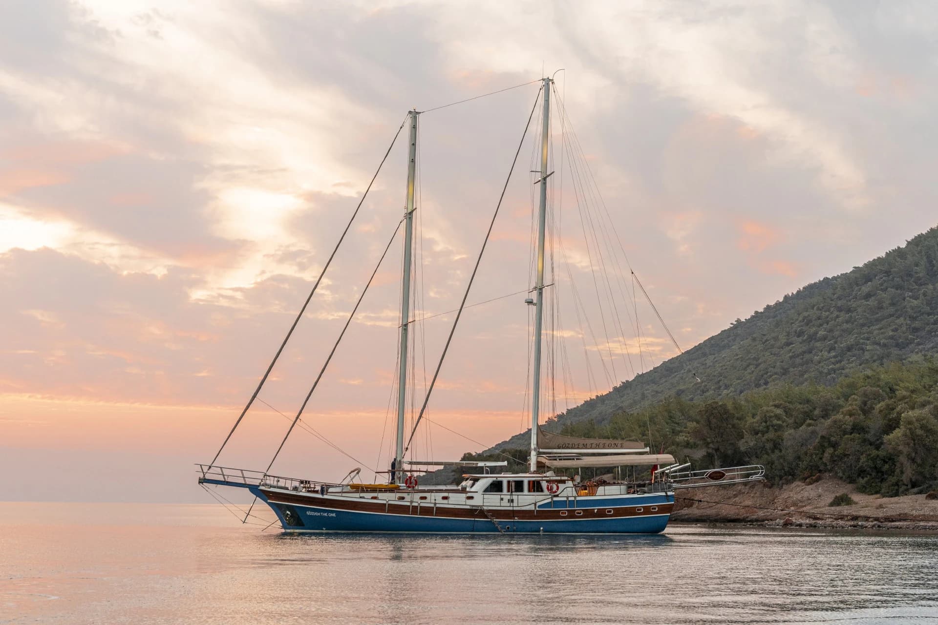 Aerial View of Gözdem The One Anchored in a Secluded Turquoise Bay