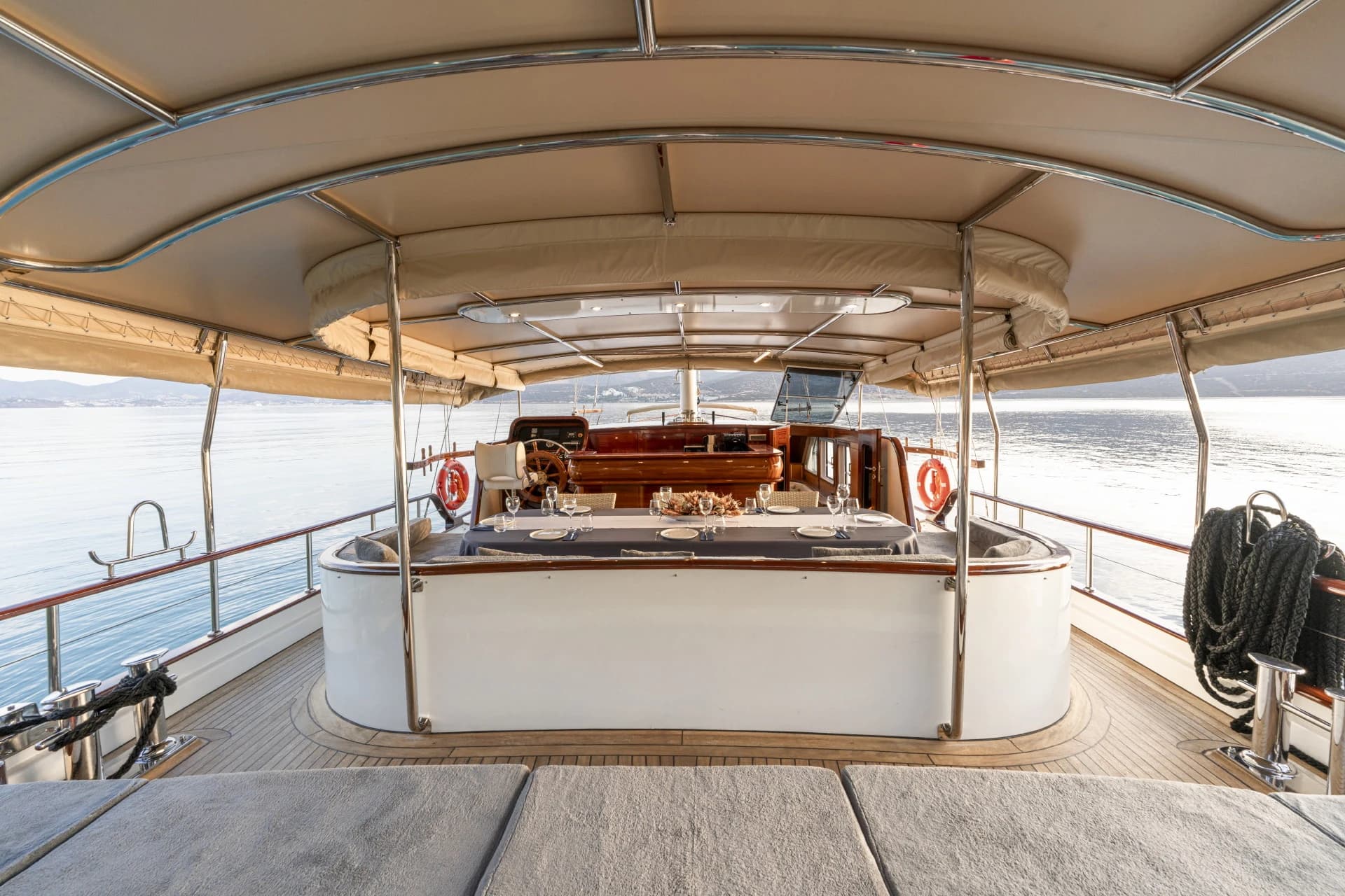 Spacious Aft Deck Alfresco Dining Table with Sea View on Gözdem The One
