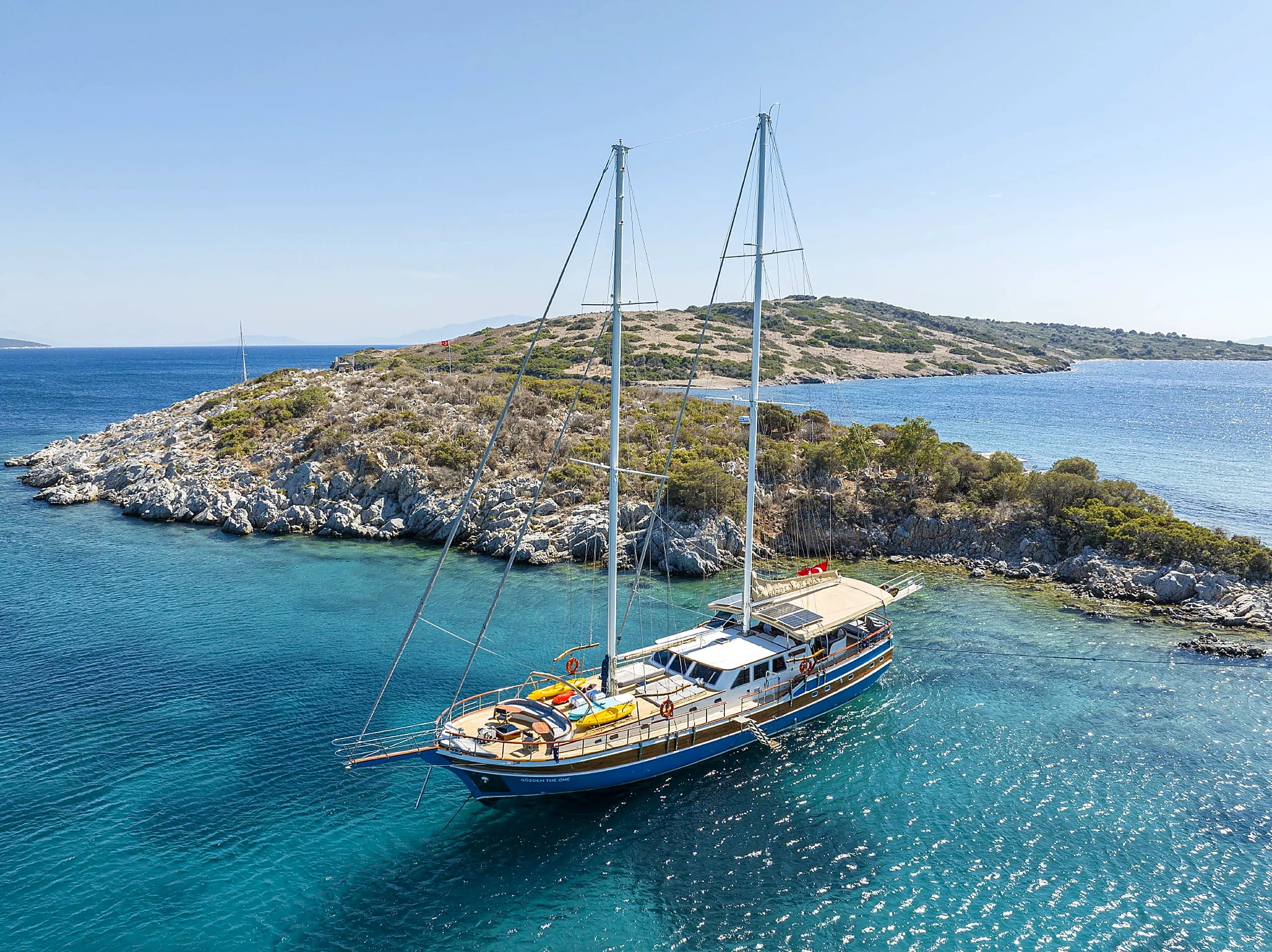 Teak Swim Platform and Sea Ladder for Easy Aegean Water Access