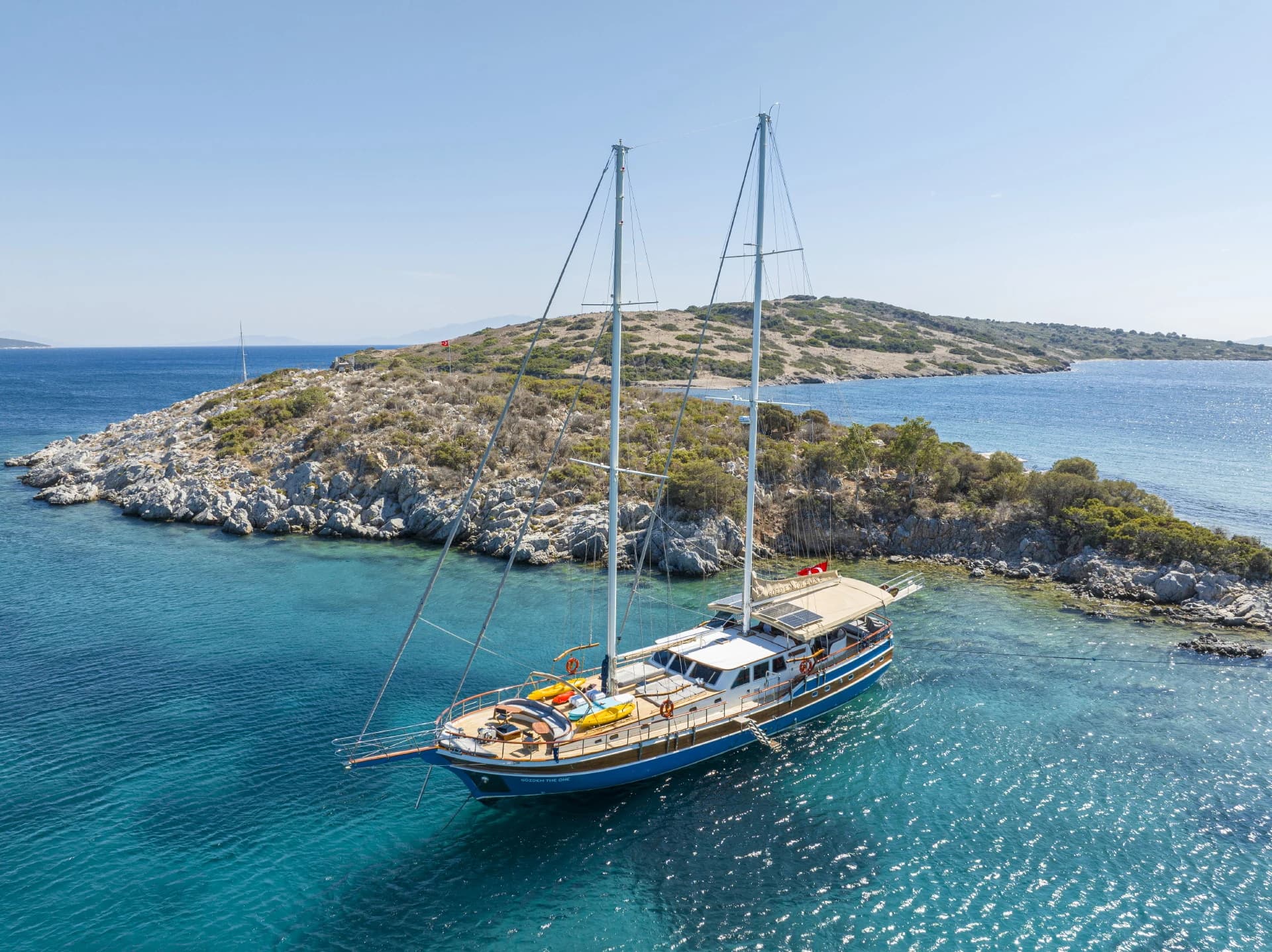 Teak Swim Platform and Sea Ladder for Easy Aegean Water Access