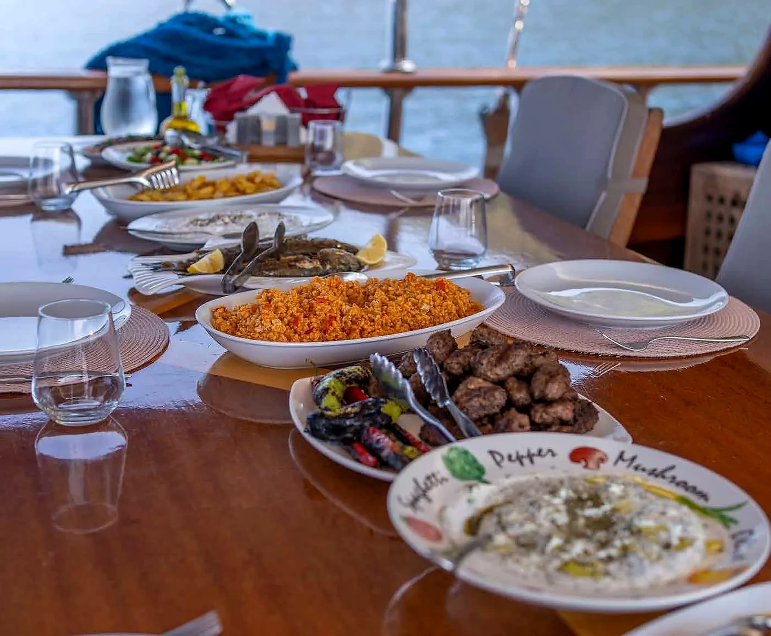 Aft deck dining area on the Let's Dance gulet