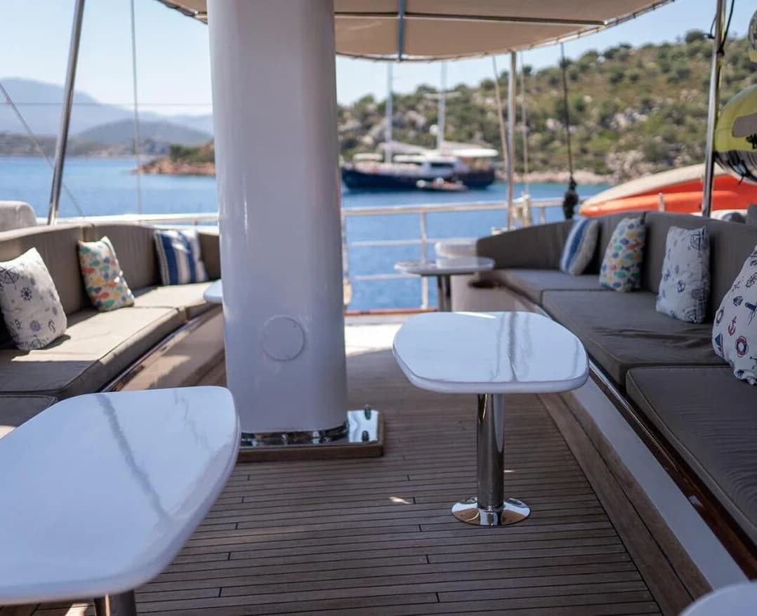 Comfortable Aft Deck Cushion Lounge Area for Sunset Cocktails