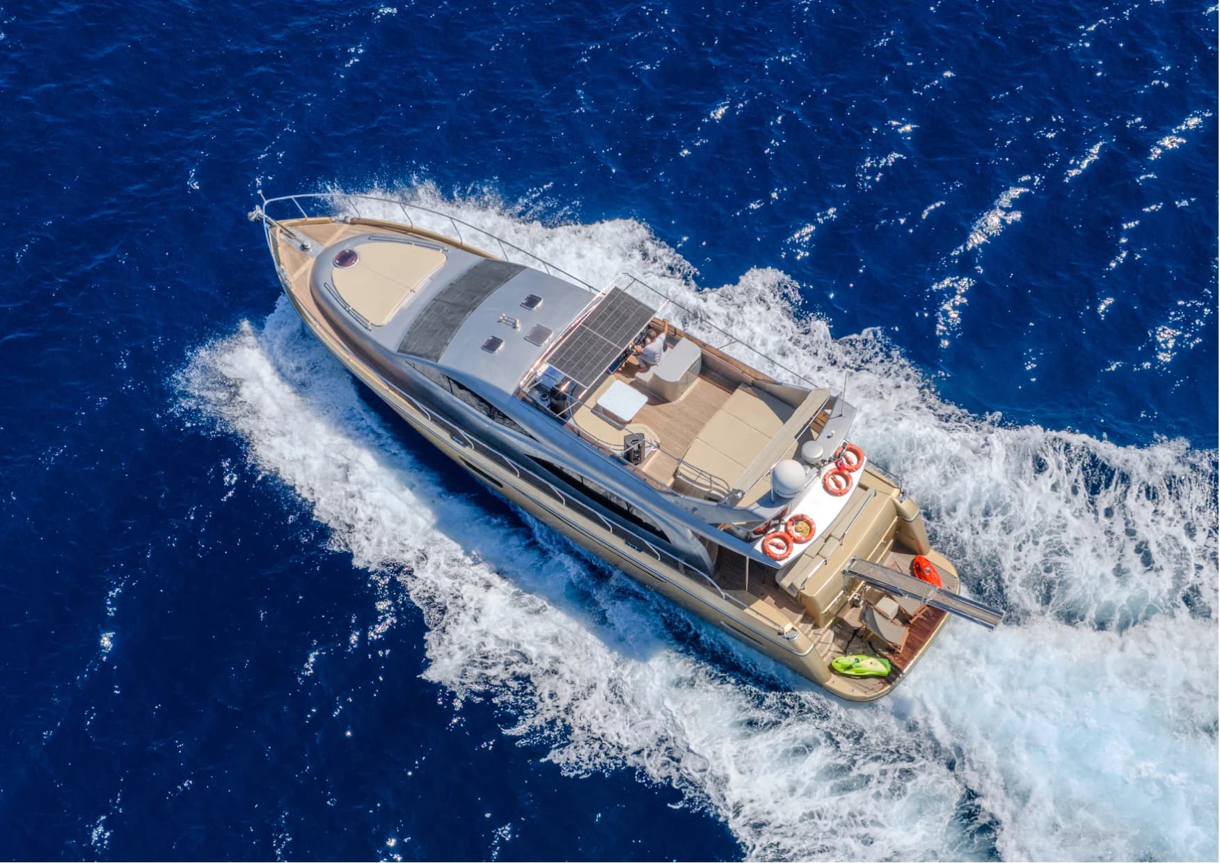 Forward deck cushions and relaxation area with panoramic sea view