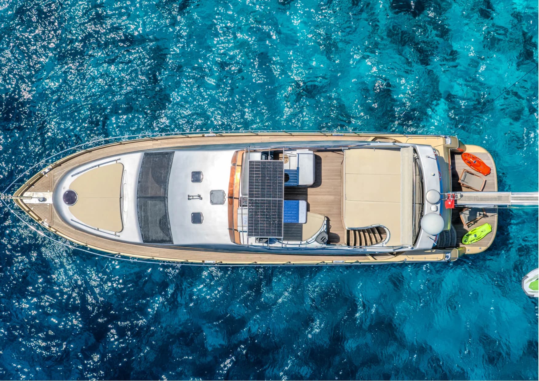Aerial drone view of Selenge Motor Yacht cruising Bodrum waters