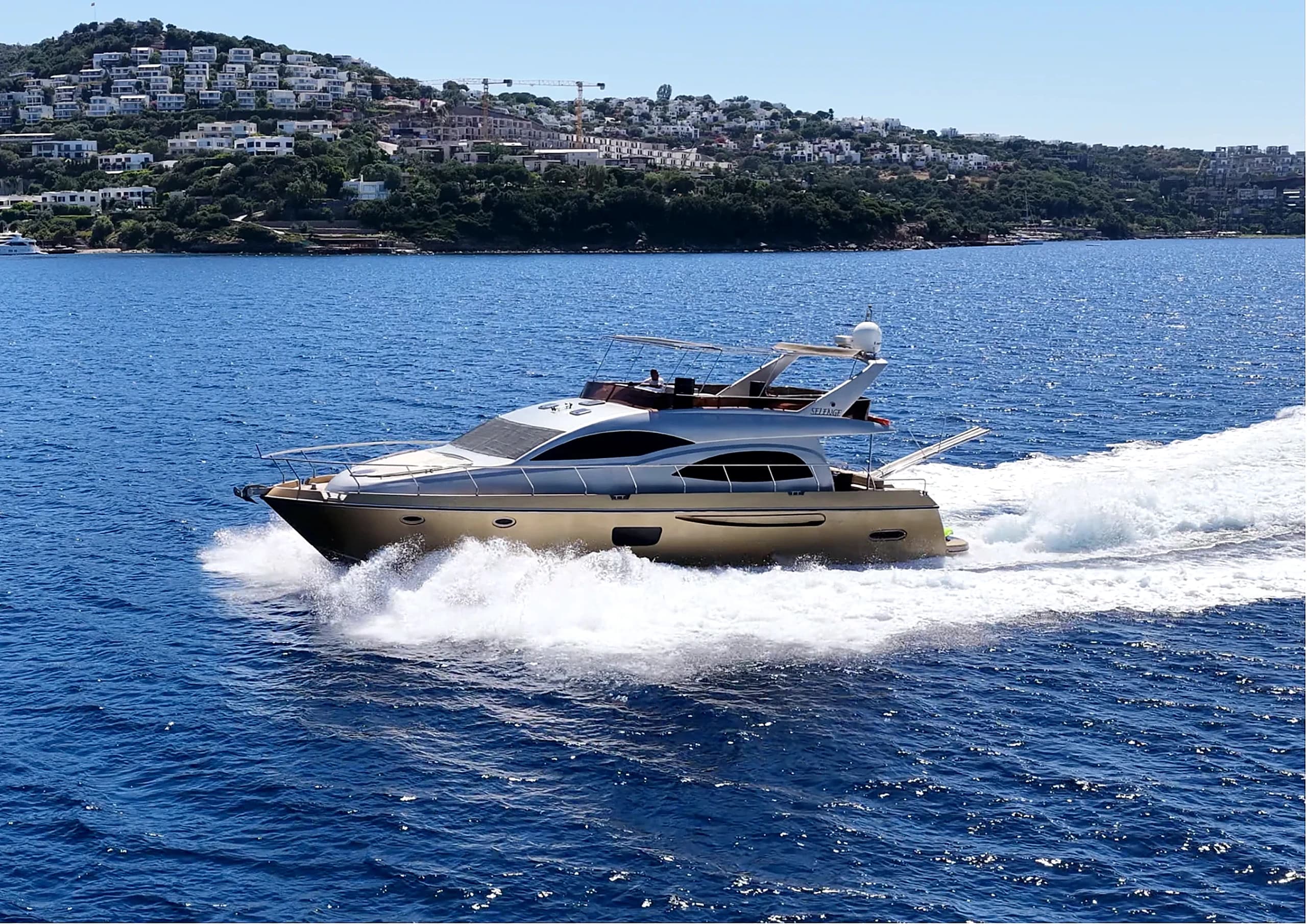 Selenge 20M Luxury Flybridge Motor Yacht cruising in Torba Bodrum in Bodrum