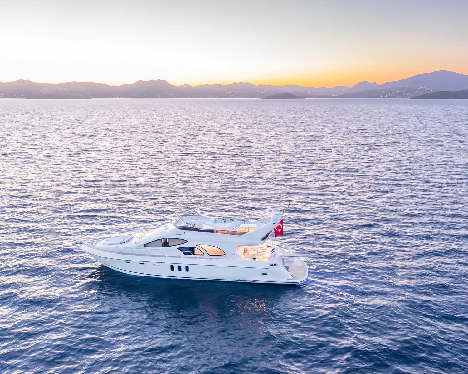 Aerial Drone Shot of ZL Motor Yacht Navigating Bodrum Peninsula Coastline