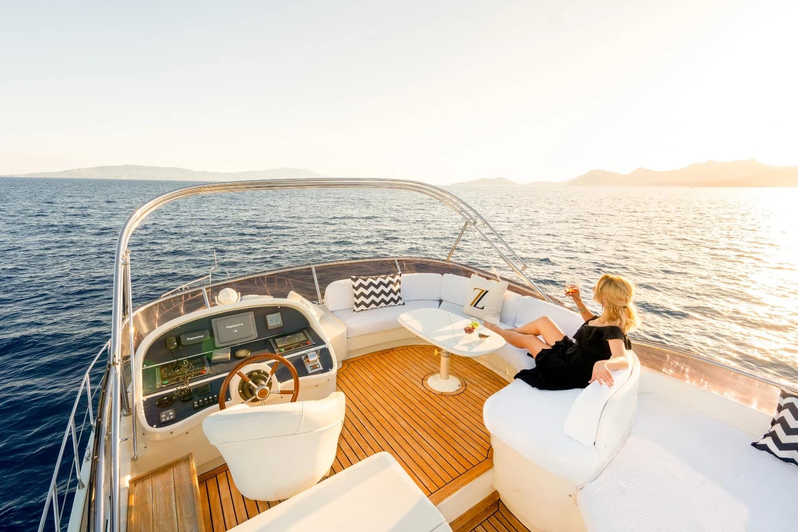 Upper Flybridge Navigation Station and Guest Relaxation Lounge on ZL Yacht