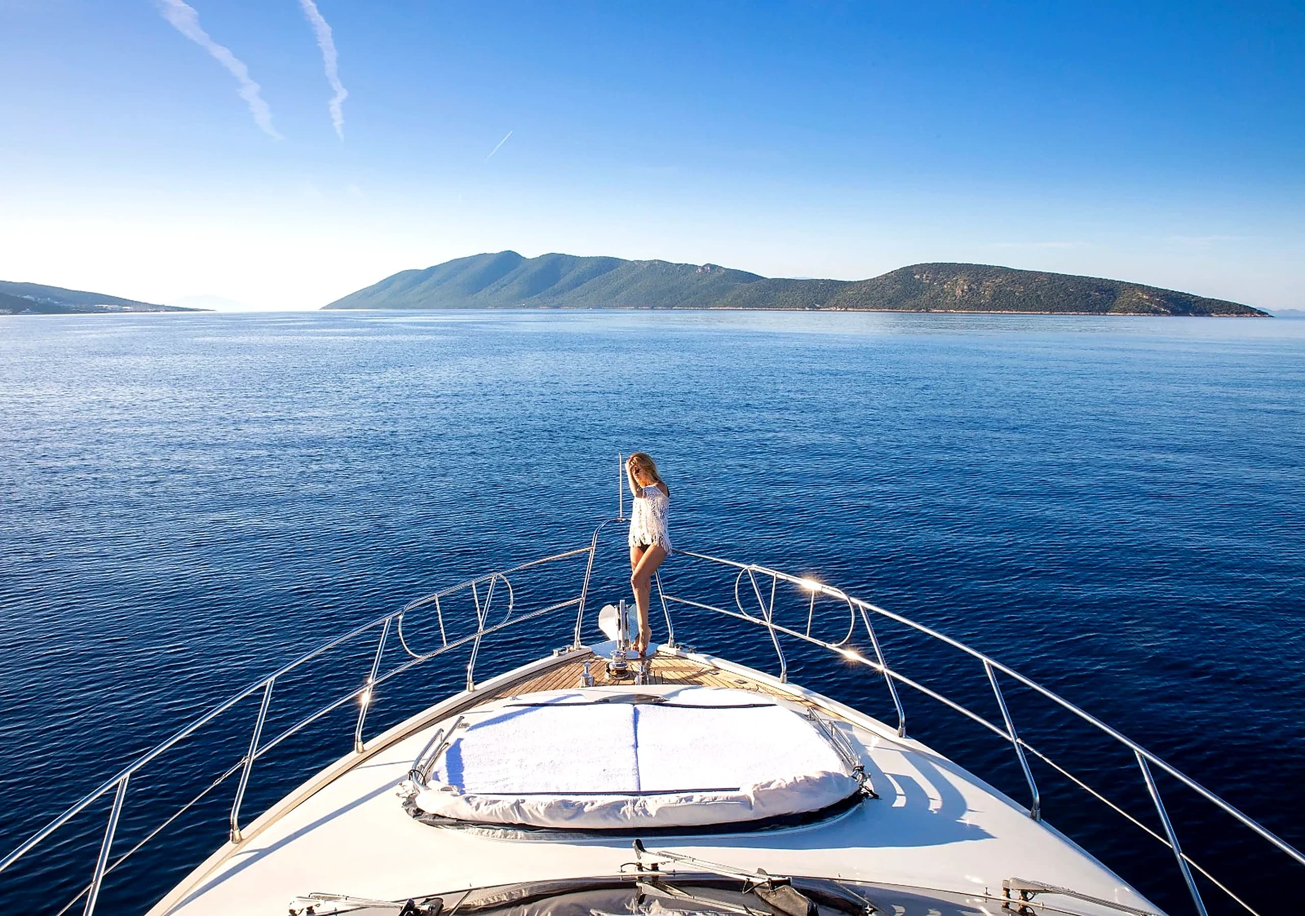 Foredeck Bow View Cruising Towards Secluded Bodrum Islands and Bays