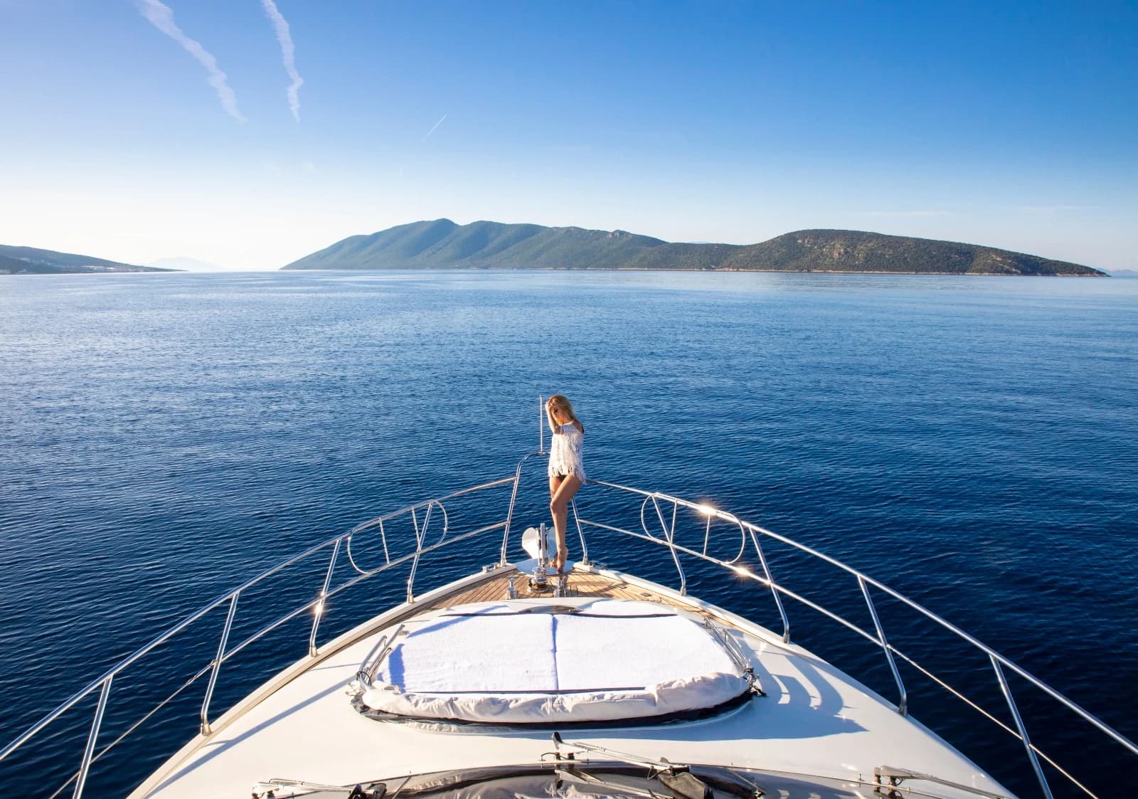 Foredeck Bow View Cruising Towards Secluded Bodrum Islands and Bays