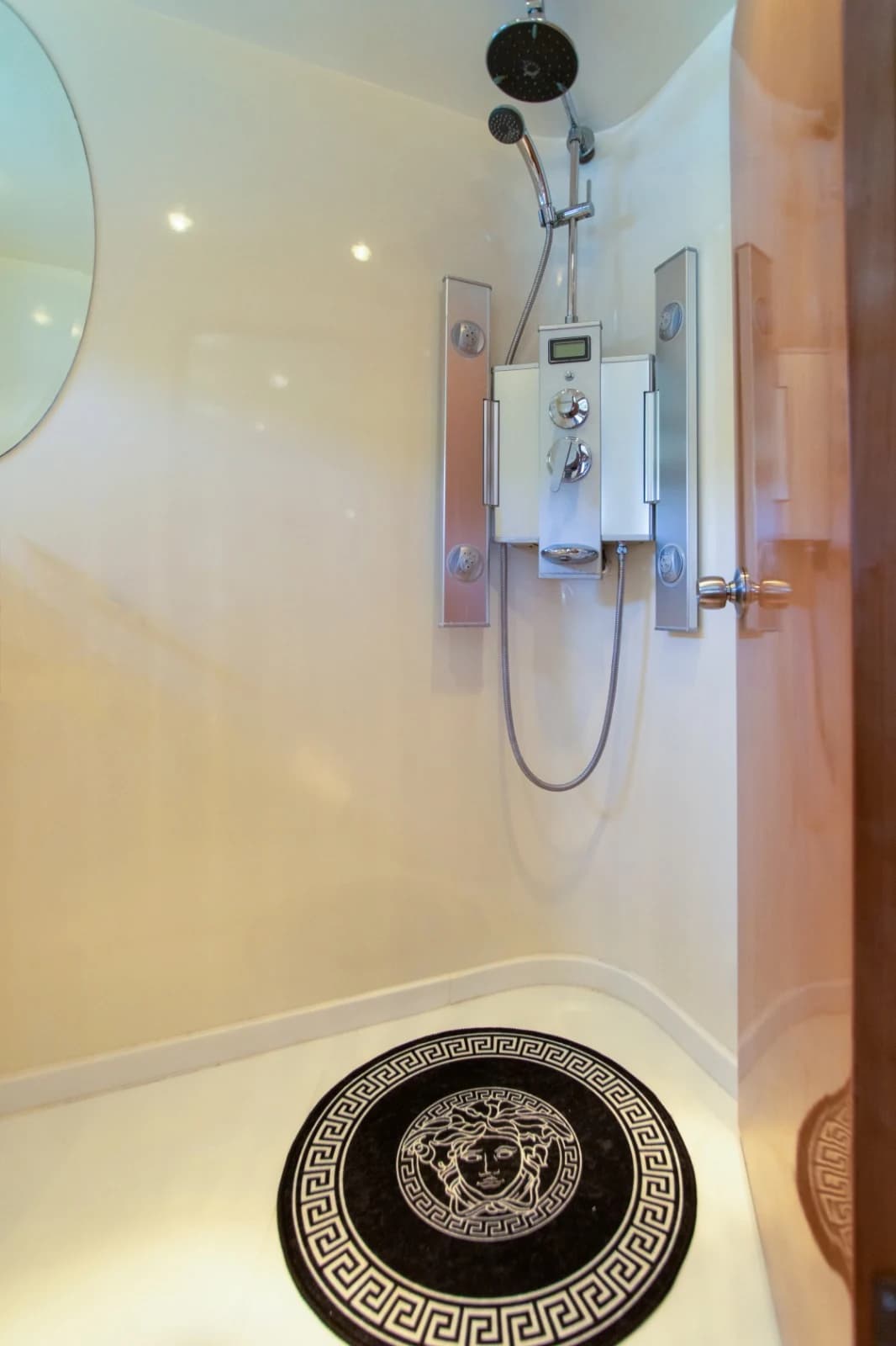 Guest Bathroom Private Shower Stall with Designer Marine Fixtures