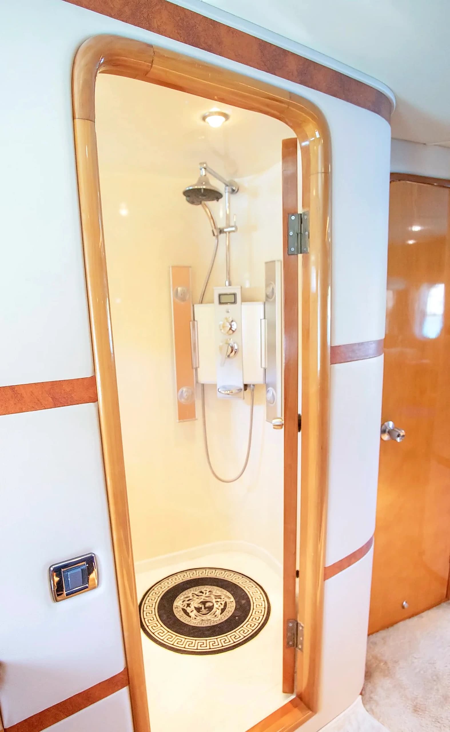 Master Ensuite Private Bathroom with Teak Floor Inset and Rain Shower
