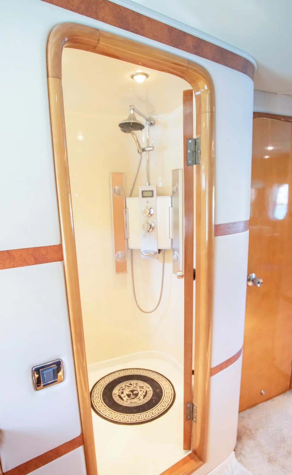 Master Ensuite Private Bathroom with Teak Floor Inset and Rain Shower