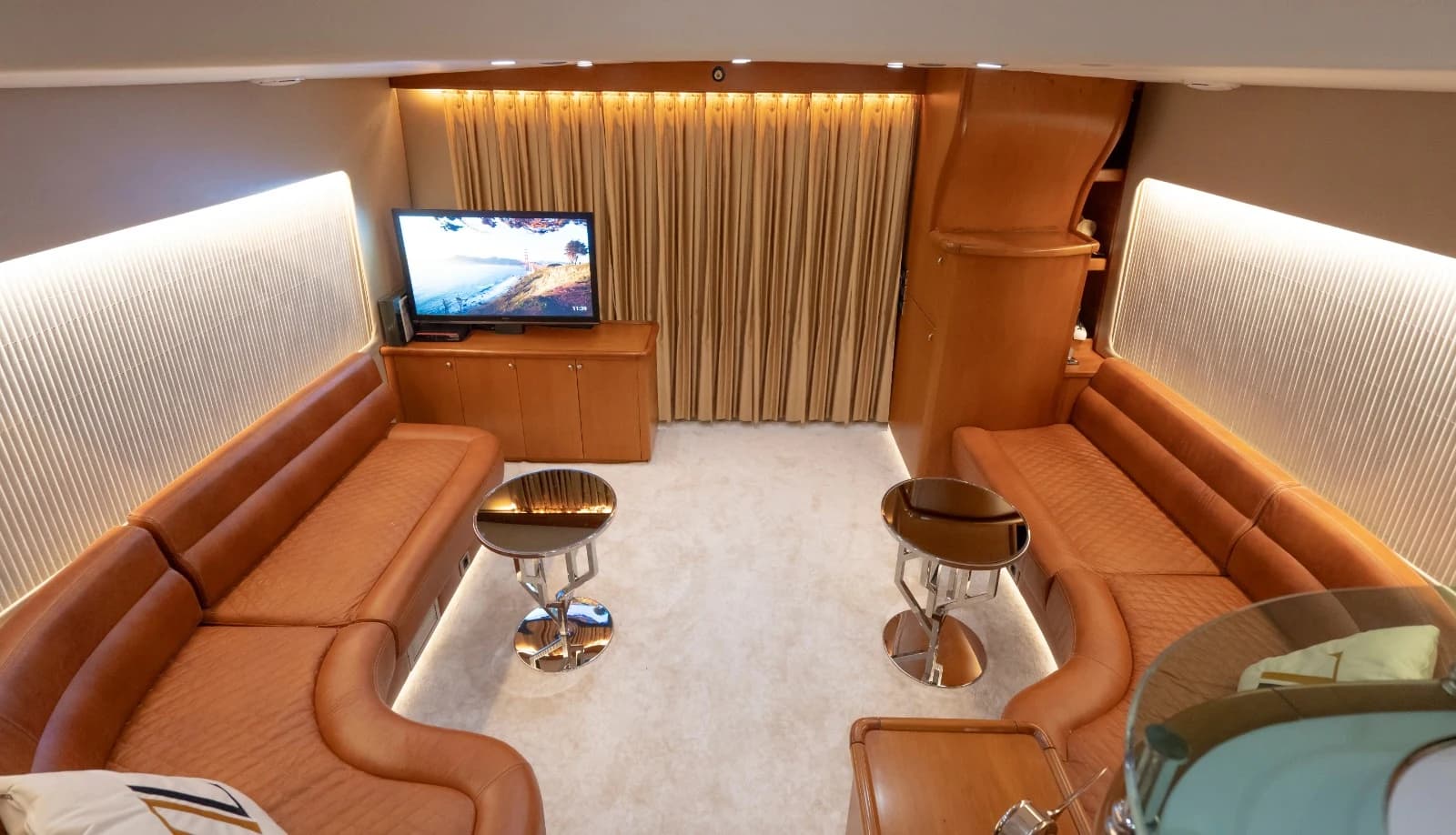 Opulent Salon Seating with Ambient Warm Lighting and Custom ZL Pillows