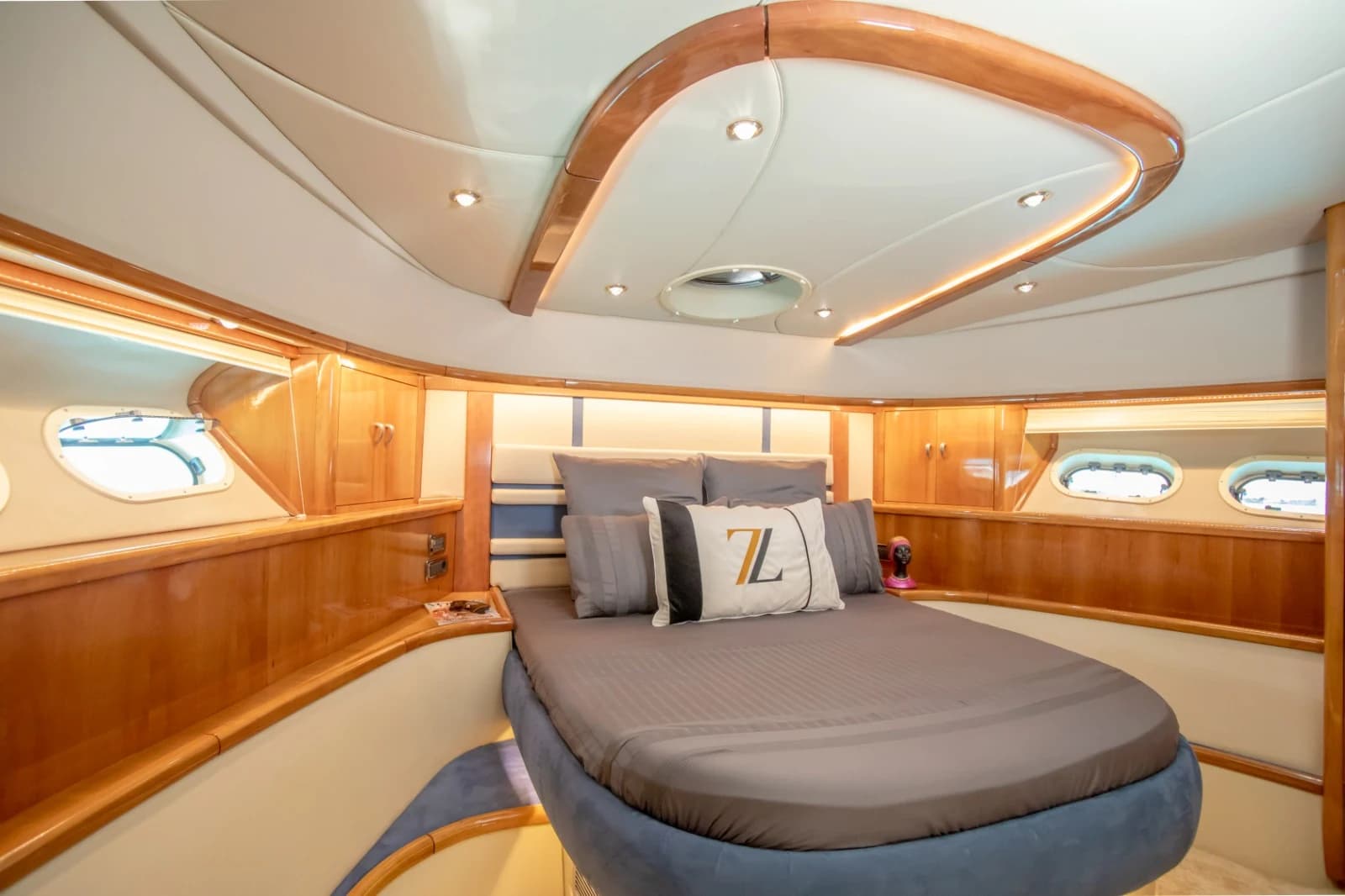 Forward VIP Double Guest Stateroom with Island Bed, Wood Ceiling and Ensuite Access