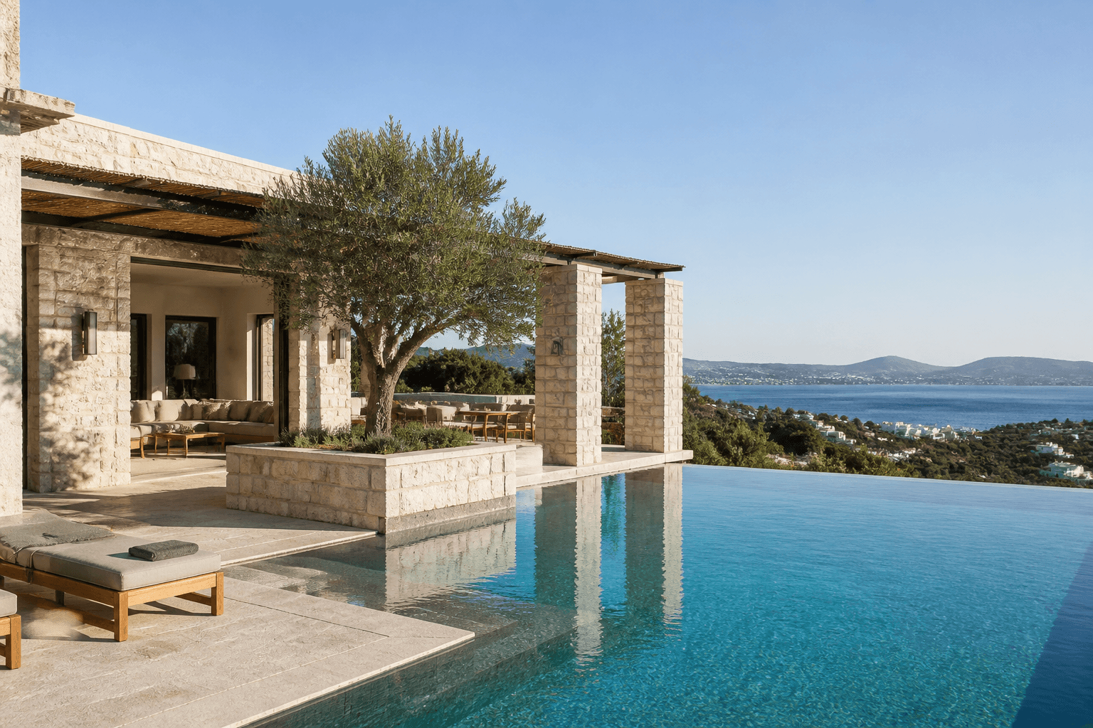 Contemporary stone villa with an infinity pool overlooking the Bodrum coast